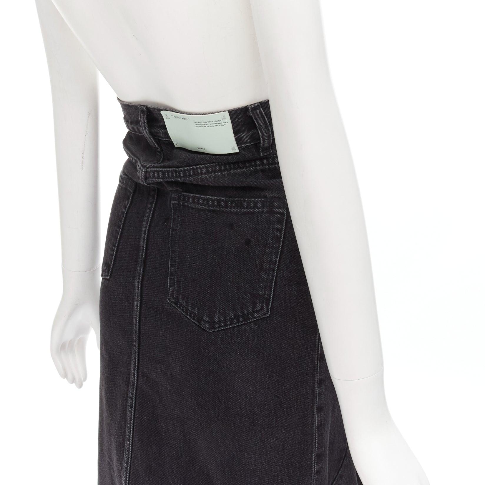 OFF WHITE C/O VIRGIL ABLOH black denim wrap front high low skirtS For Sale 2