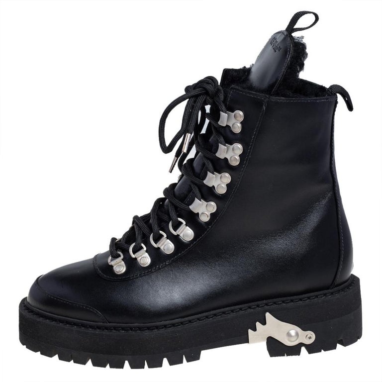 Off White c/o Virgil Abloh Black Leather Hiking Ankle Boots Size 38 at 1stDibs | off white hiking off white leather hiking boots, off white for walking
