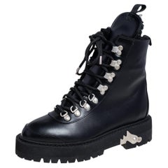 Off White c/o Virgil Abloh Black Leather Hiking Ankle Boots Size 38