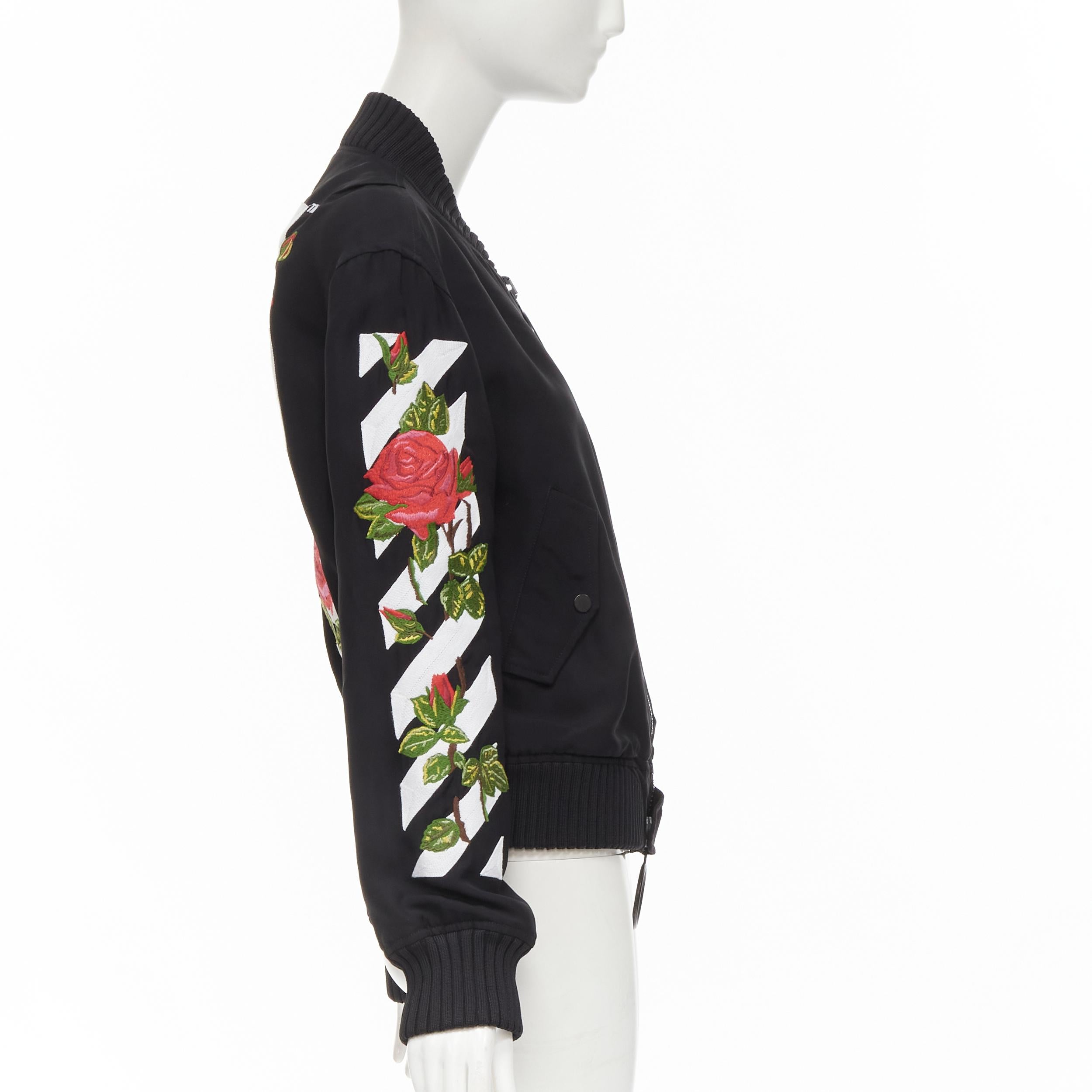 Black OFF WHITE C/O VIRGIL ABLOH black rose floral embroidery logo bomber jacket XS For Sale