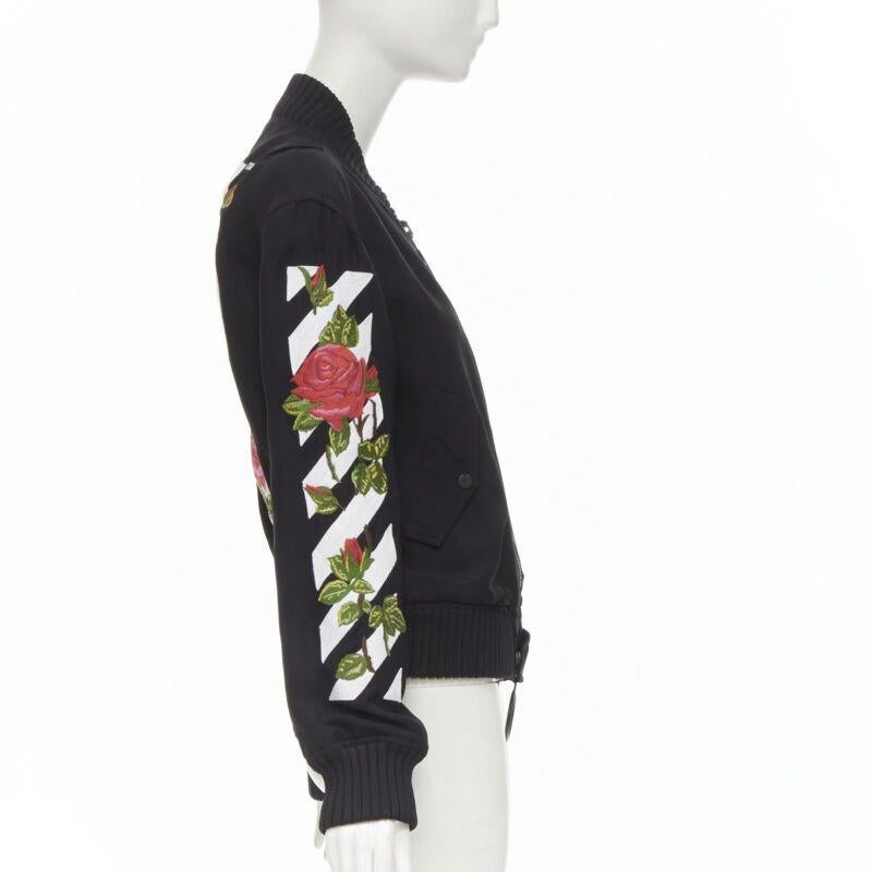 OFF WHITE C/O VIRGIL ABLOH black rose floral embroidery logo bomber jacket XS 1