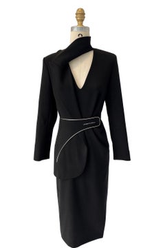 Off-White c/o Virgil Abloh FW19 Black Asymmetric Belted Blazer Dress Size IT 40