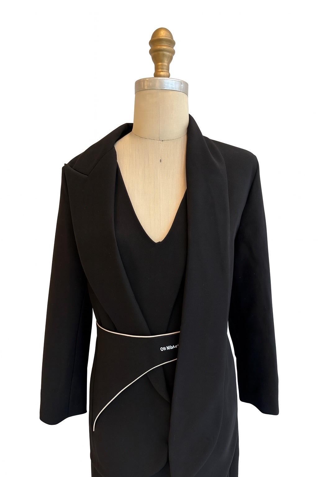 Off-White c/o Virgil Abloh FW19 Black Asymmetric Belted Blazer Dress Size IT 40 In Excellent Condition For Sale In Woodland Hills, CA