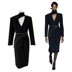 Off-White c/o Virgil Abloh FW19 Black Asymmetric Belted Blazer Dress Size IT 40
