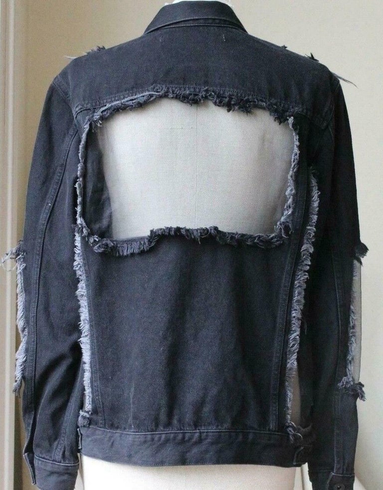 Off-White c/o Virgil Abloh Organza Paneled Frayed Denim Jacket In New Condition For Sale In London, GB