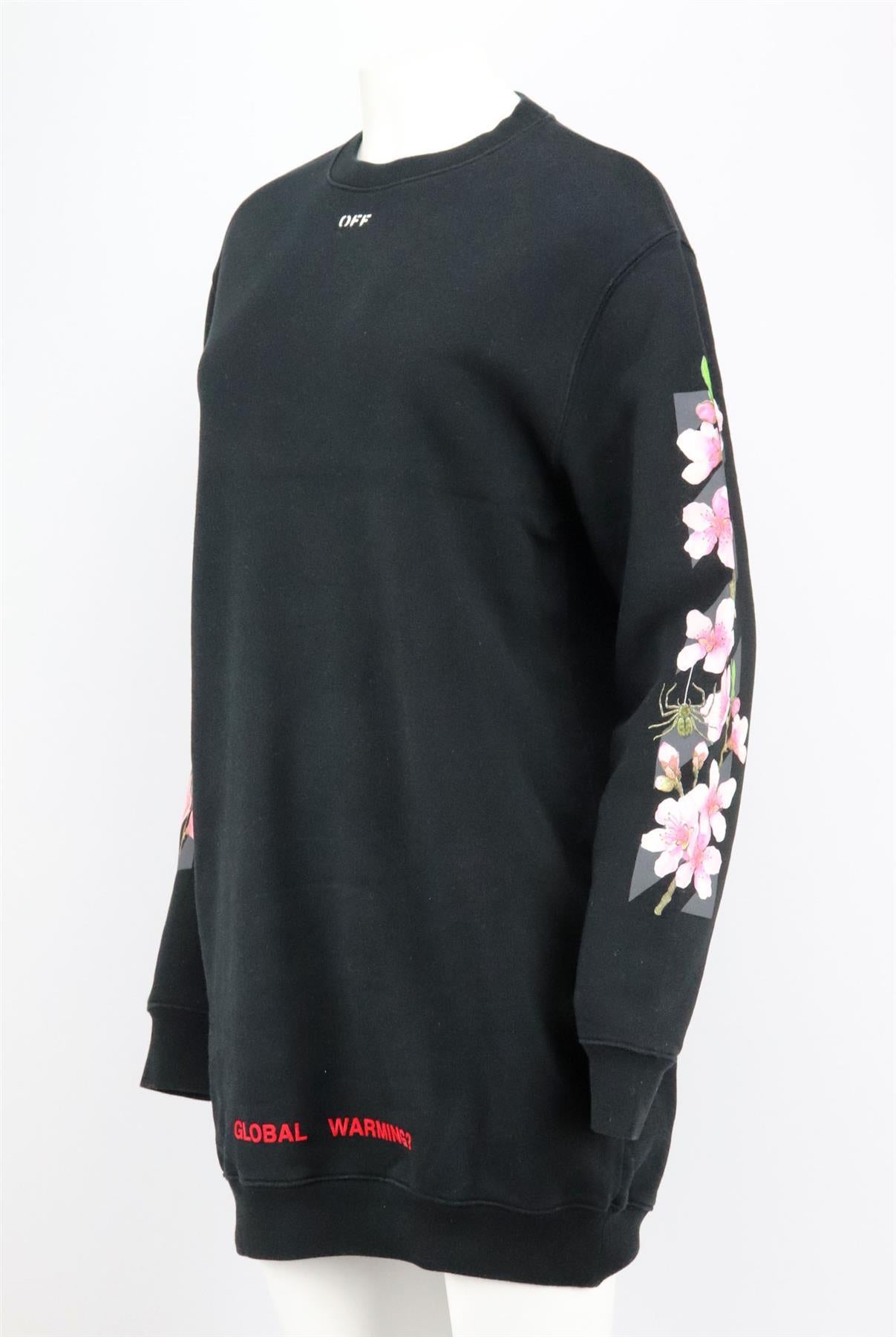 This sweatshirt dress by Off-White fits for a oversized silhouette with floral printed detail down the sleeves and back in a soft black cotton-jery fabric. Black cotton. Slips on. 100% Cotton; fabric2: 100% polyester. Size: Small (UK 8, US 4, FR 36,