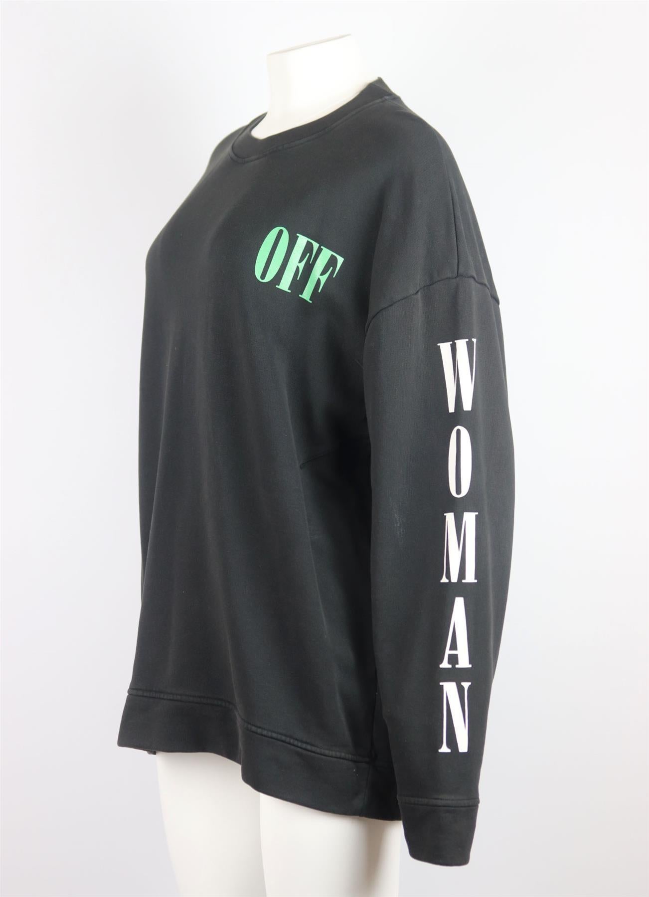This Off-White c/o Virgil Abloh have thorn-detail at the back of this cotton crewneck sweatshirt, featuring a crew neckline with an embossed ‘Woman’ and ‘OFF’ logo at the front and sleeve. Black cotton-jersey. Slips on. 100% Cotton. Size: XSmall (UK
