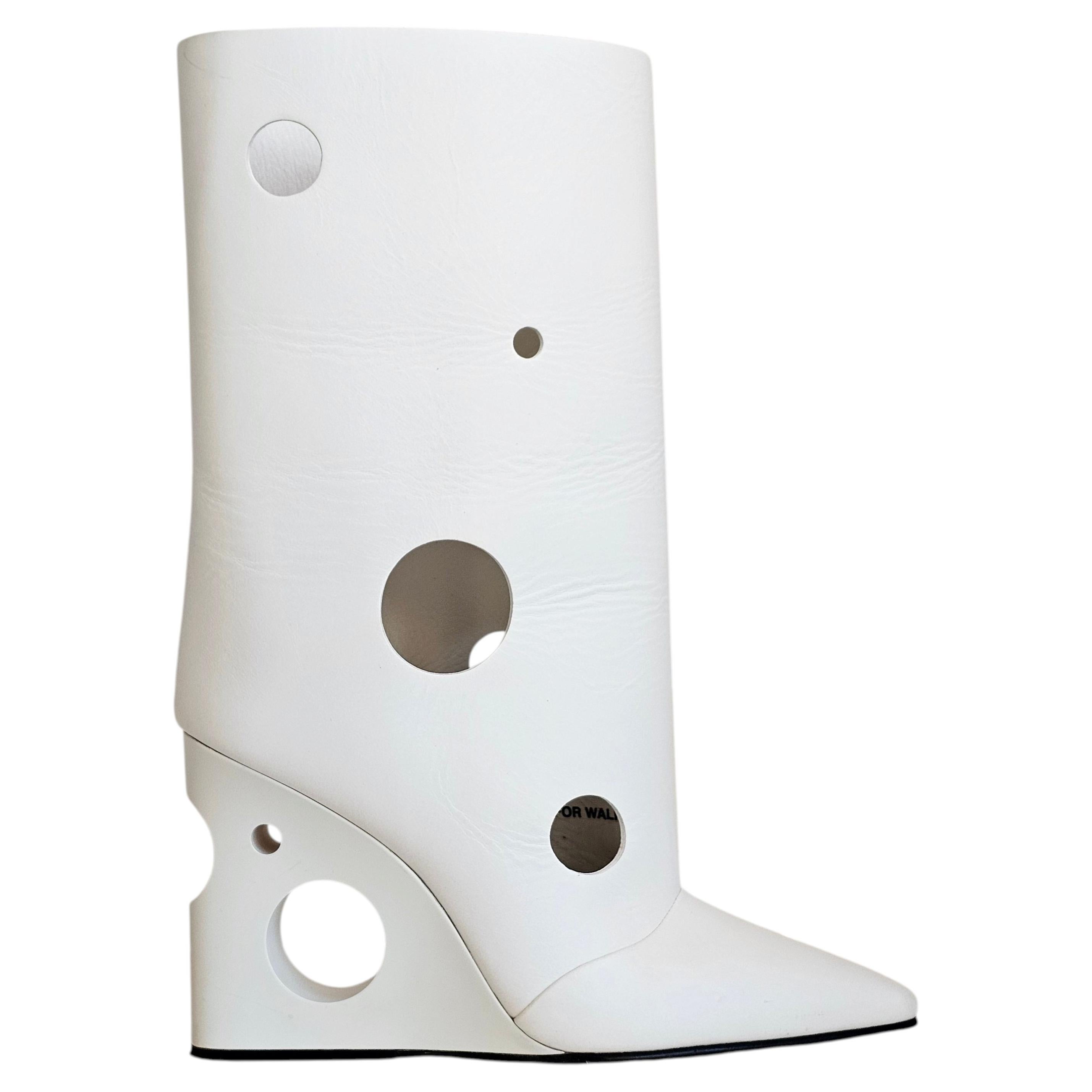 Off-White c/o Virgil Abloh White Leather Meteor Shower Cutout Wedge Boots 39