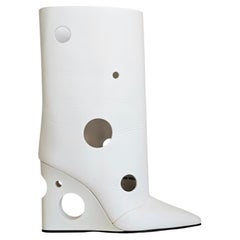 Off-White c/o Virgil Abloh White Leather Meteor Shower Cutout Wedge Boots 39