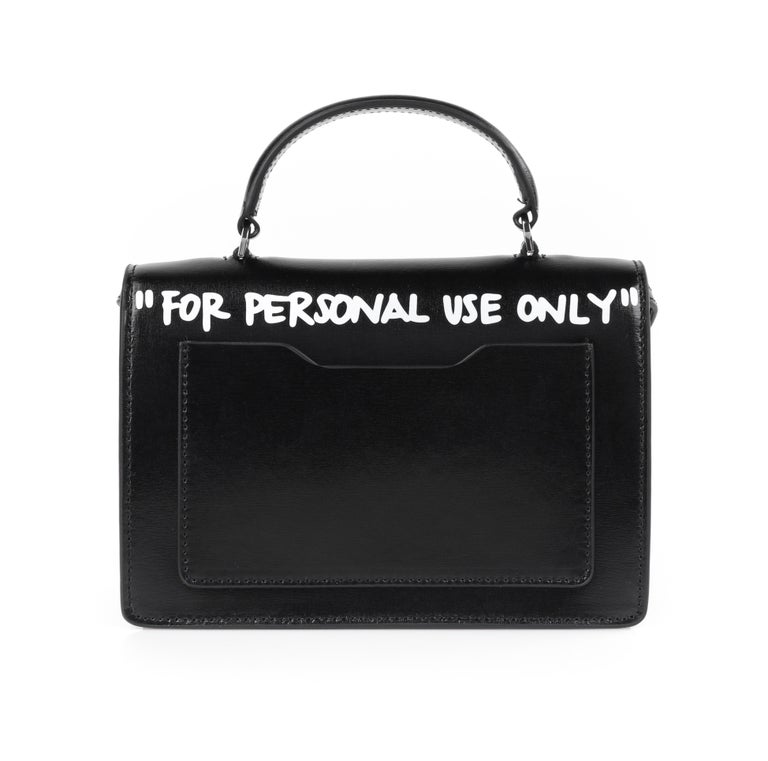 OFF-WHITE c.2019 Jitney 1.4” Black Leather White 'Cash Inside' Graffiti  Handbag at 1stDibs