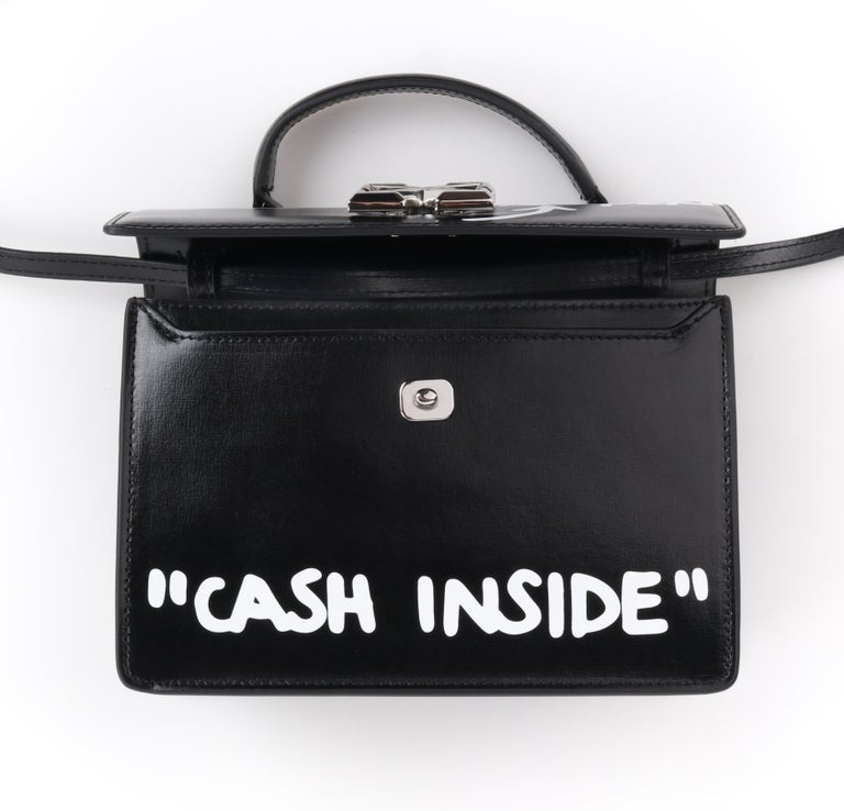 Off White Jitney Cash Inside Top Handle Bag, Black/White