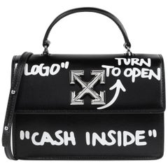 OFF-WHITE c.2019 "Jitney 1.4” Black Leather White ‘Cash Inside' Graffiti Handbag