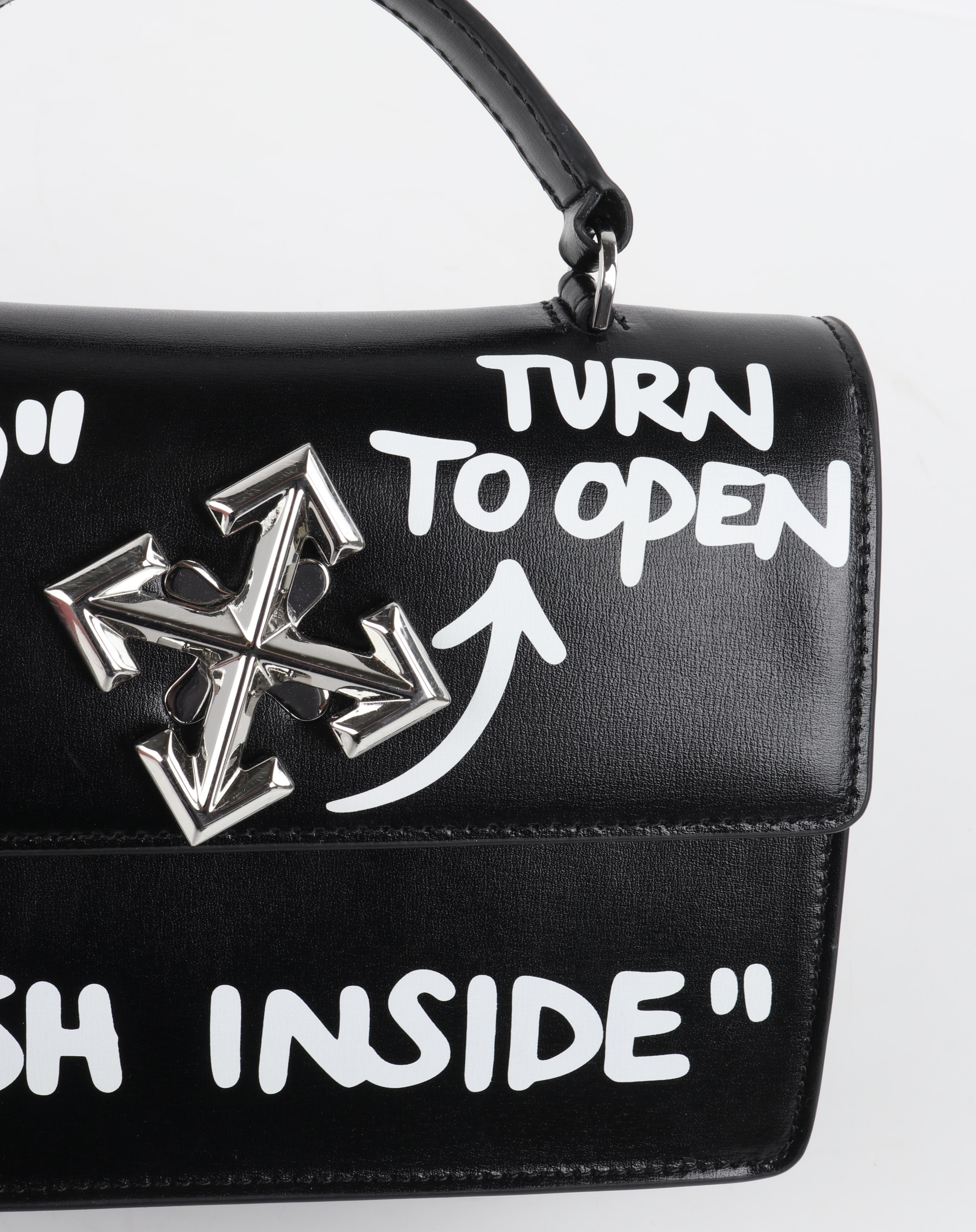 OFF-WHITE c.2019 Jitney 1.4 Negro Cuero Blanco Efectivo Interior Graffiti Bolso NWT en venta 8