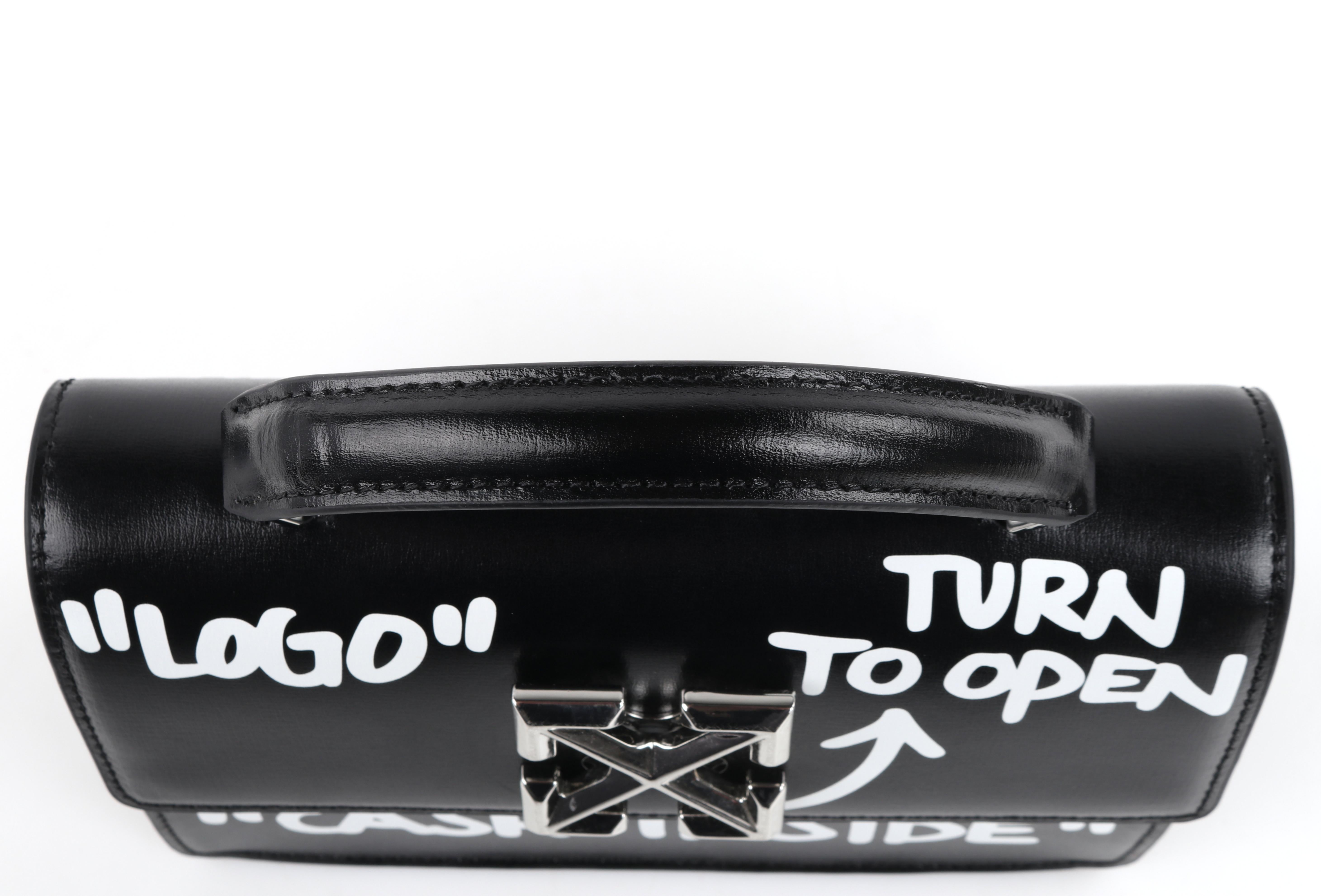 OFF-WHITE c.2019 Jitney 1.4 Negro Cuero Blanco Efectivo Interior Graffiti Bolso NWT en venta 9