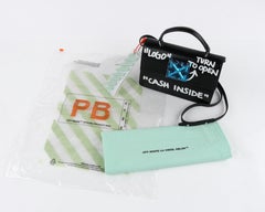 OFF-WHITE c.2019 Jitney 1.4 Black Leather White Cash Inside Graffiti Handbag NWT