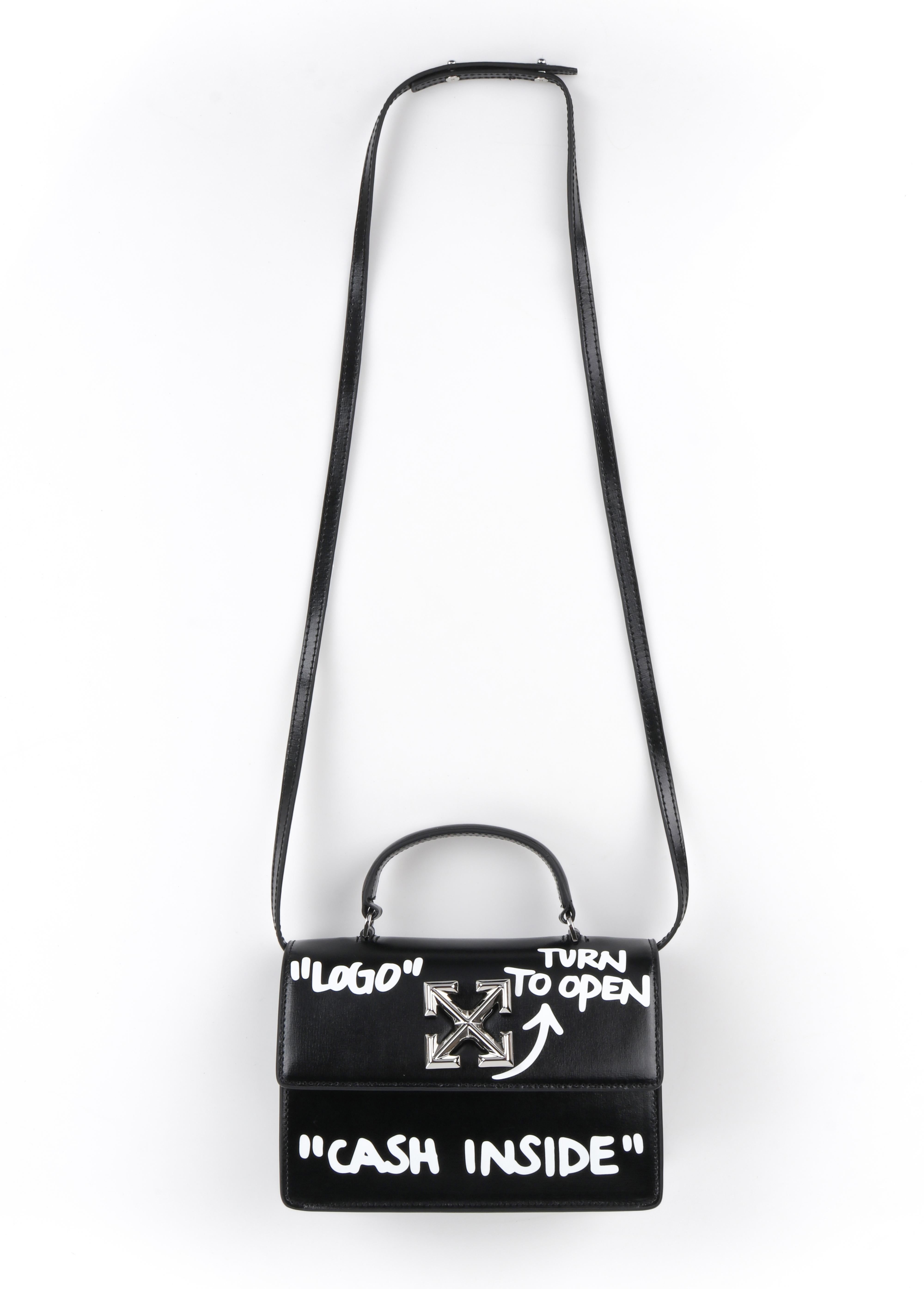 OFF-WHITE c.2019 Jitney 1.4 Negro Cuero Blanco Efectivo Interior Graffiti Bolso NWT en Excelente estado para la venta en Thiensville, WI
