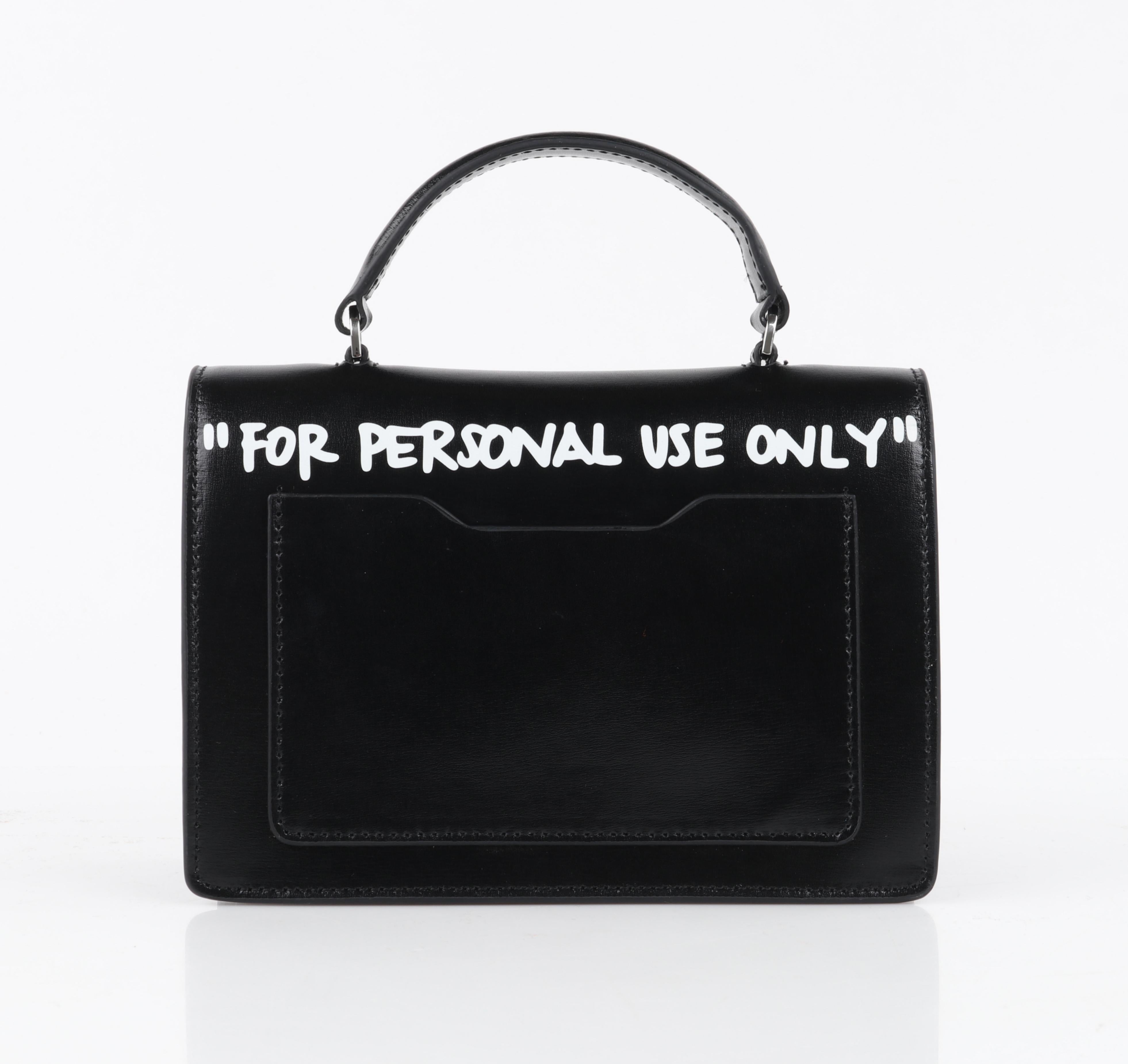 OFF-WHITE c.2019 Jitney 1.4 Black Leather White Cash Inside Graffiti Handbag NWT For Sale 1