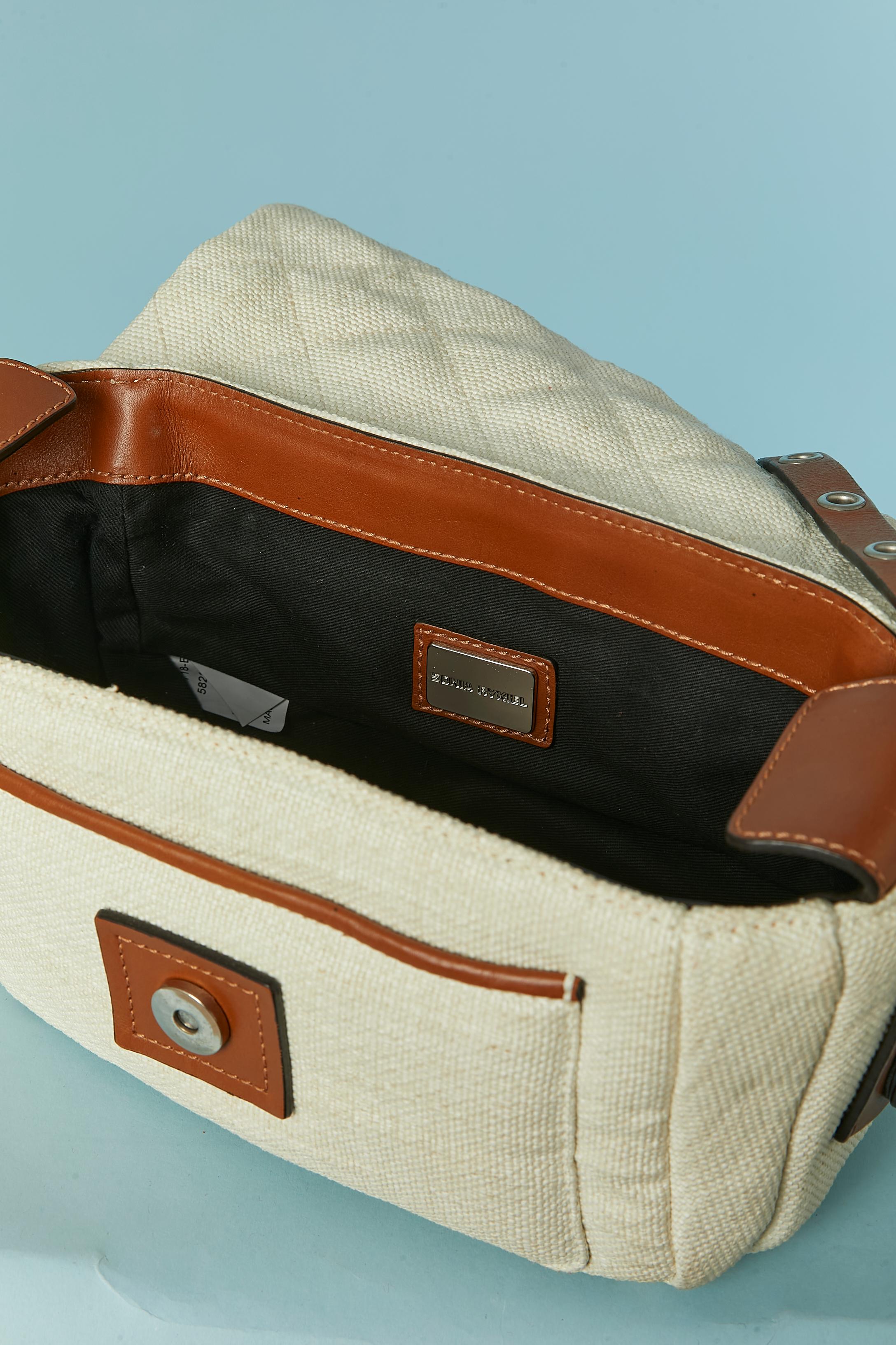 Women's Off-white canevas and brown leather crossbody bag Sonia Rykiel For Sale