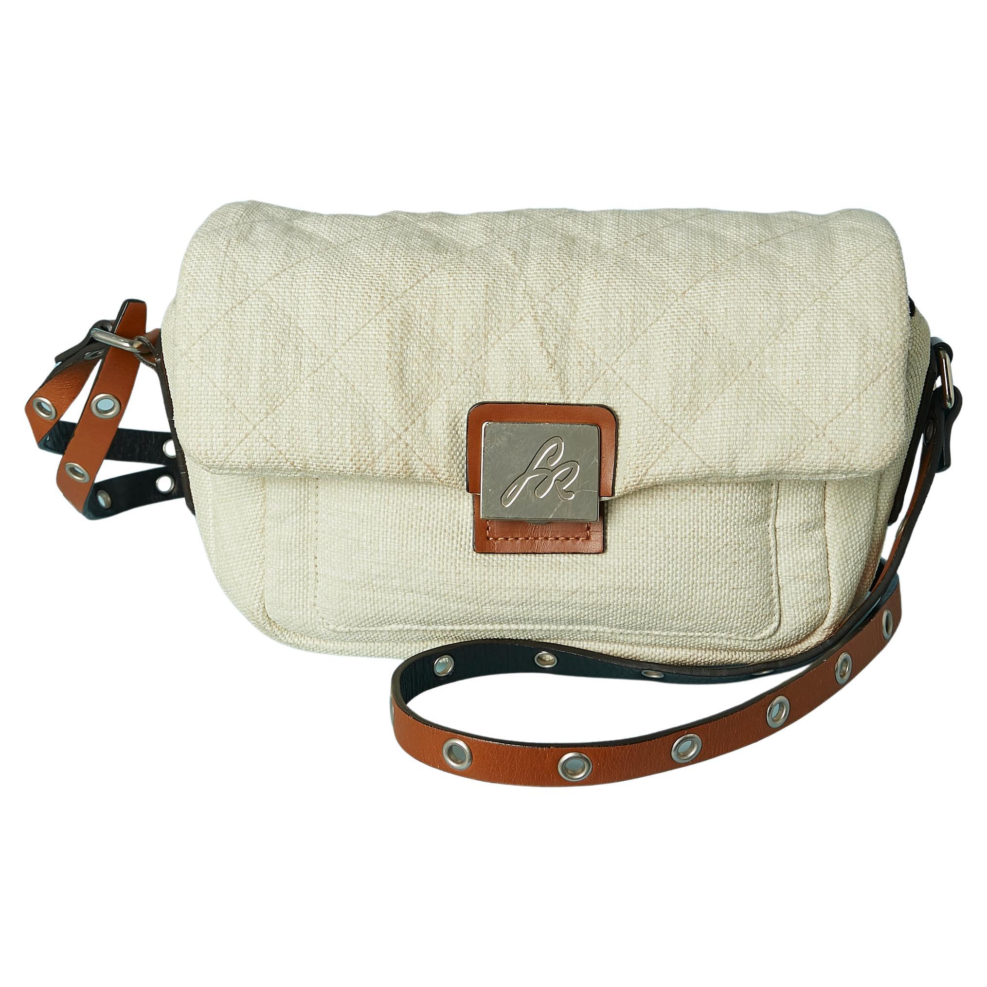 Off-white canevas and brown leather crossbody bag Sonia Rykiel