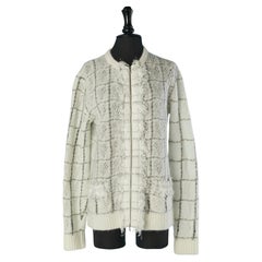 Cardigan bianco sporco con motivo a quadri e jabot in tweed Chanel