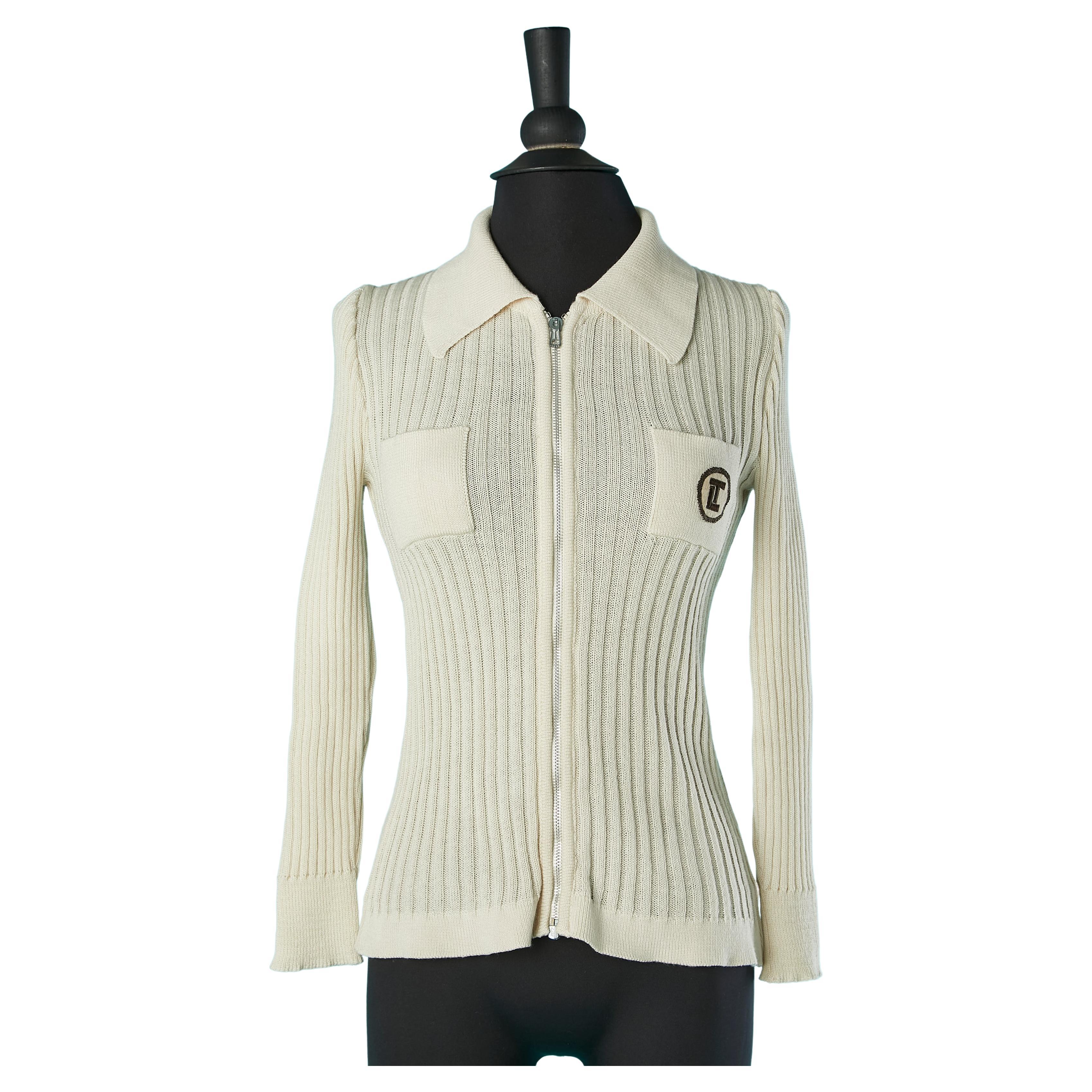 Off-white cardigan with zip in the middle front Ted Lapidus Tricots