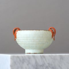 Bol Art déco en céramique blanc cassé par Upsala Ekeby, Suède, années 1930