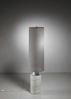 Off-White Ceramic Floor Lamp with Large Cylindric Shade, Italy, 1960s