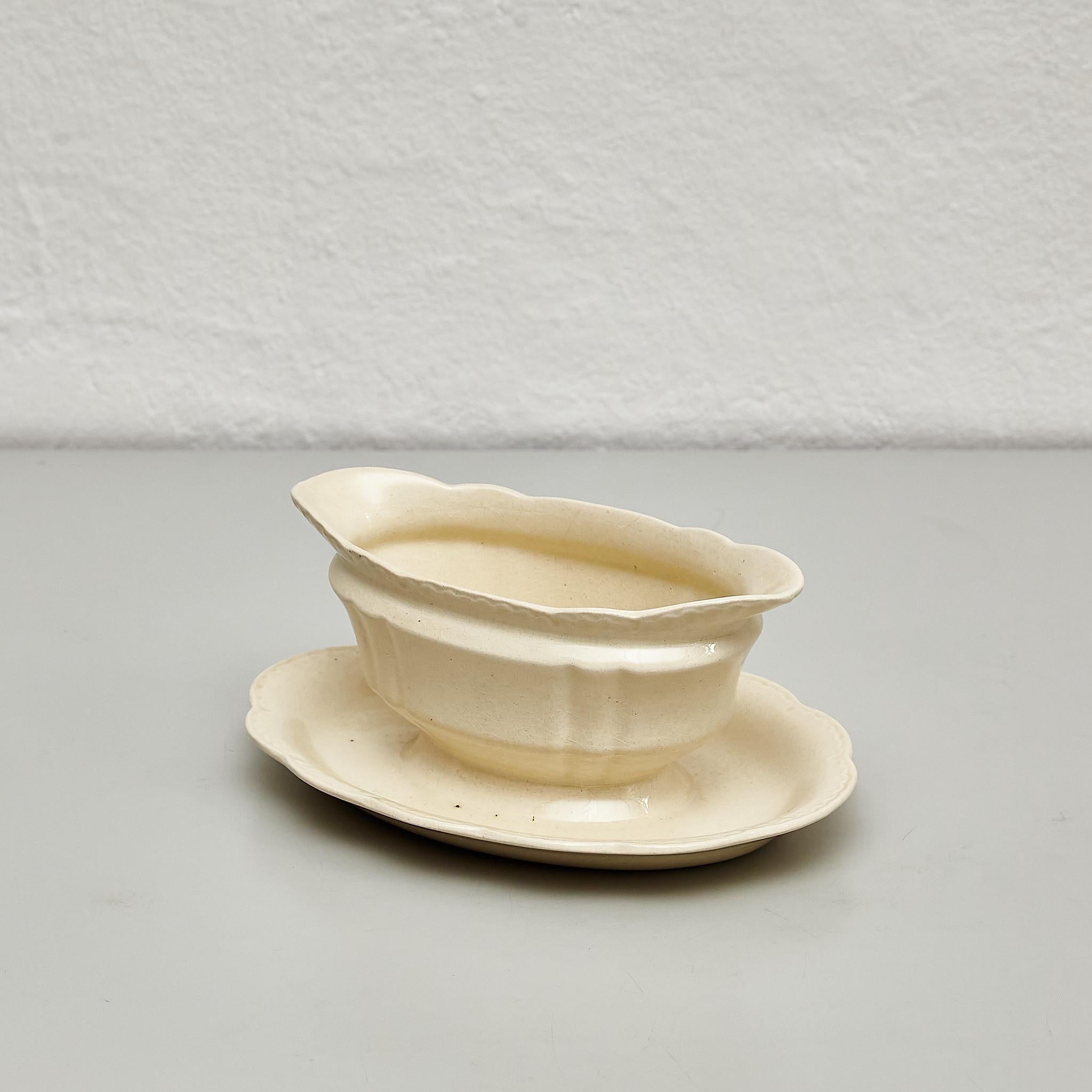 French Off White Ceramic Sauceboat, circa 1940 For Sale