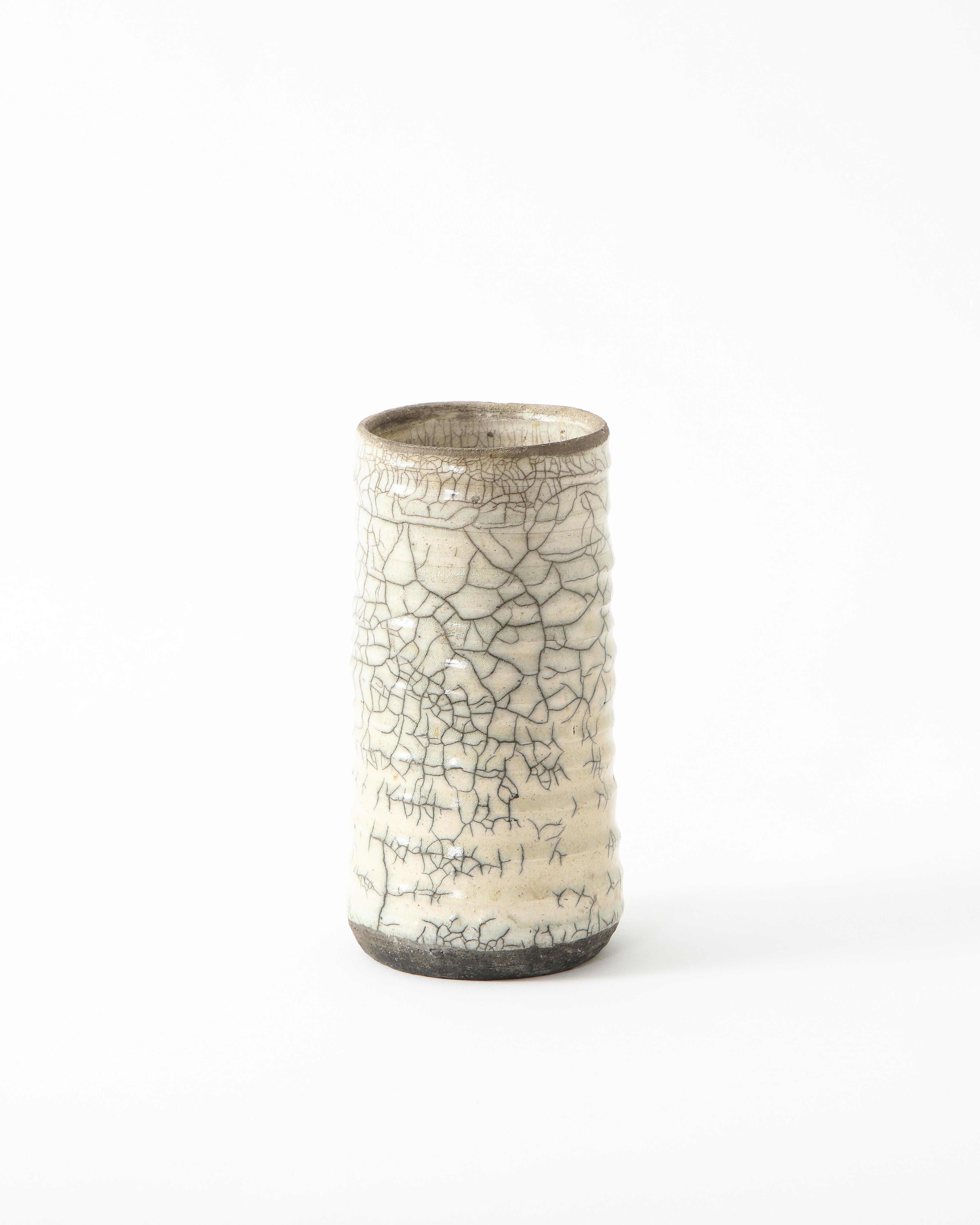 Off-White Ceramic Vase with Intricate Crackling 1