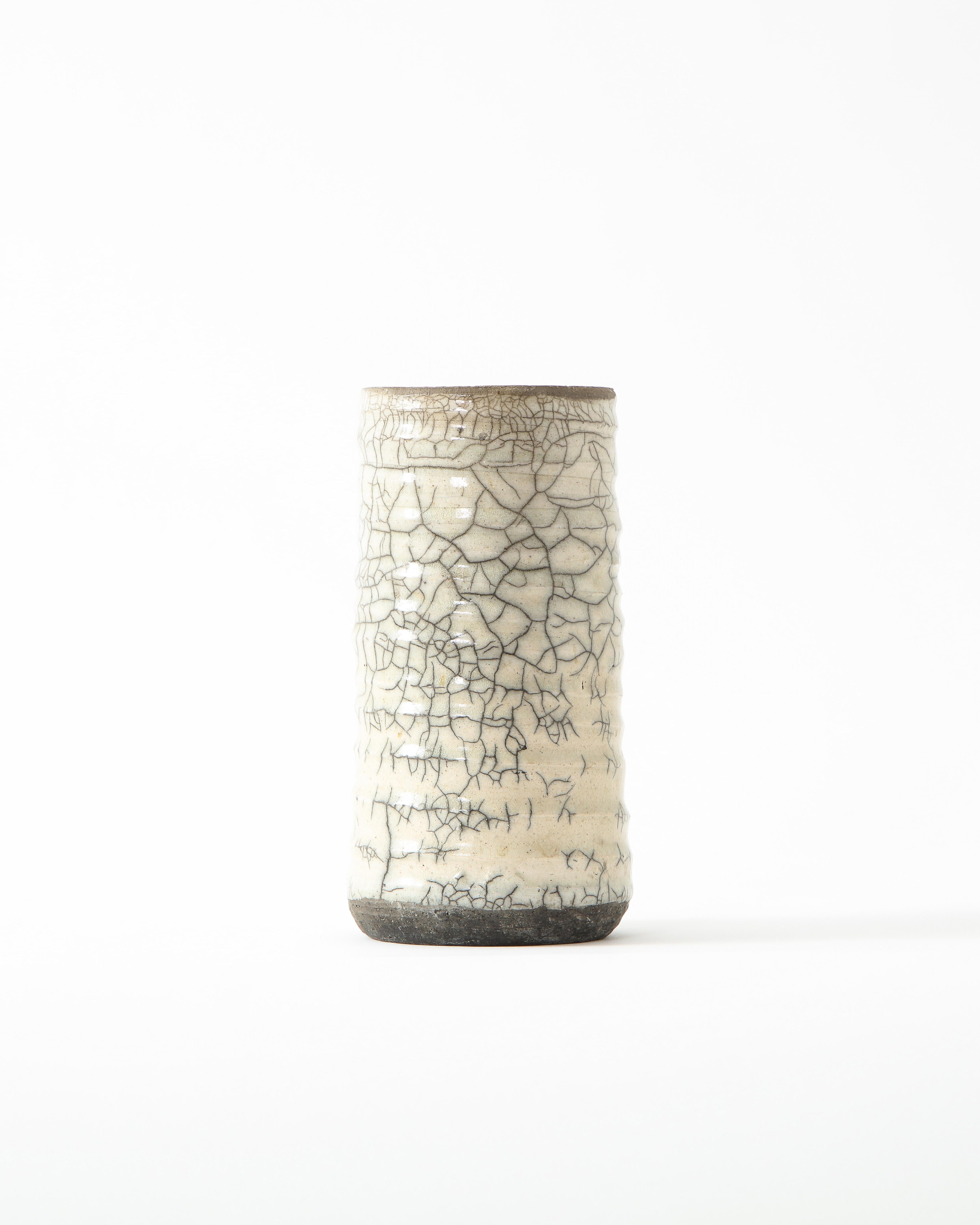 Off-White Ceramic Vase with Intricate Crackling 2