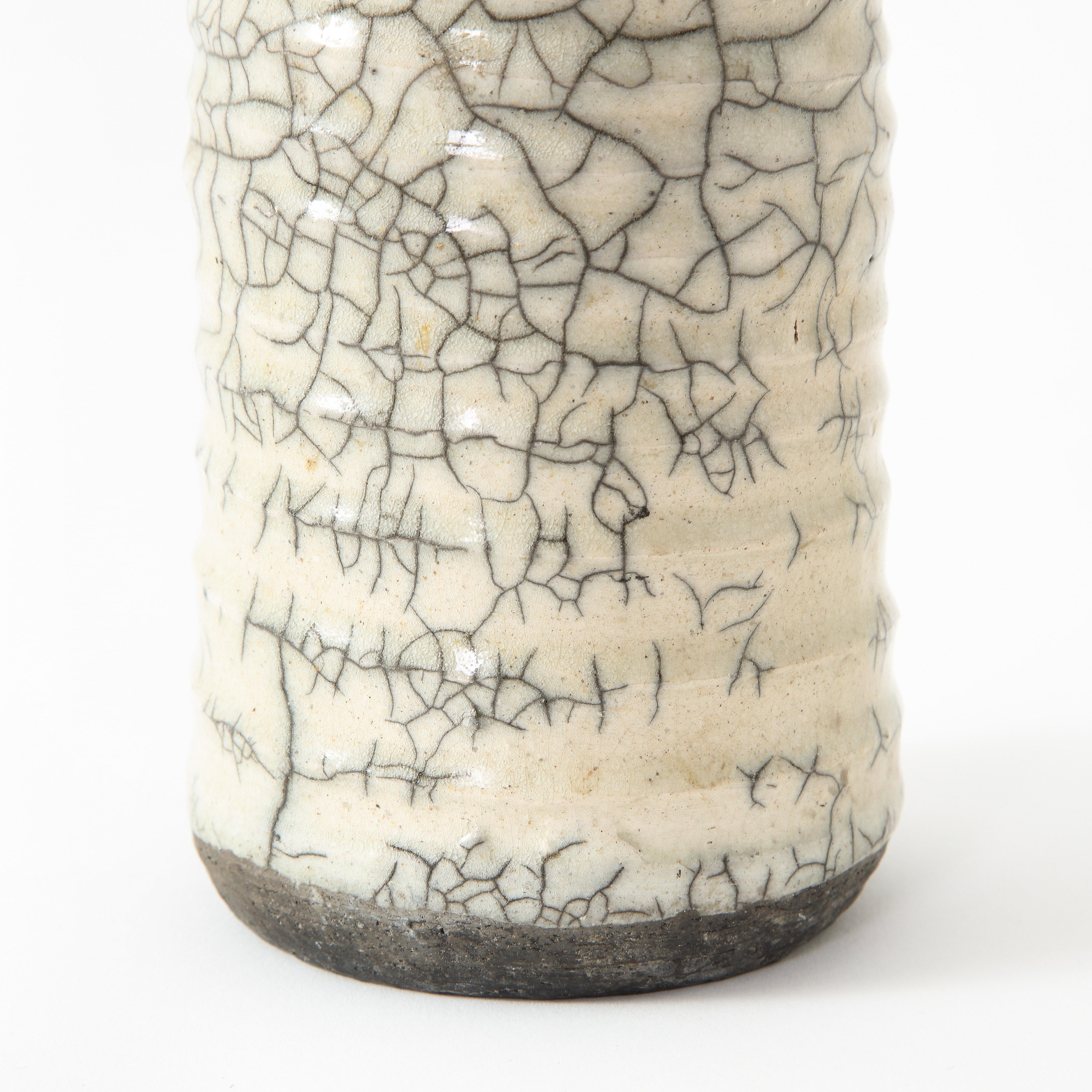 Off-White Ceramic Vase with Intricate Crackling 3