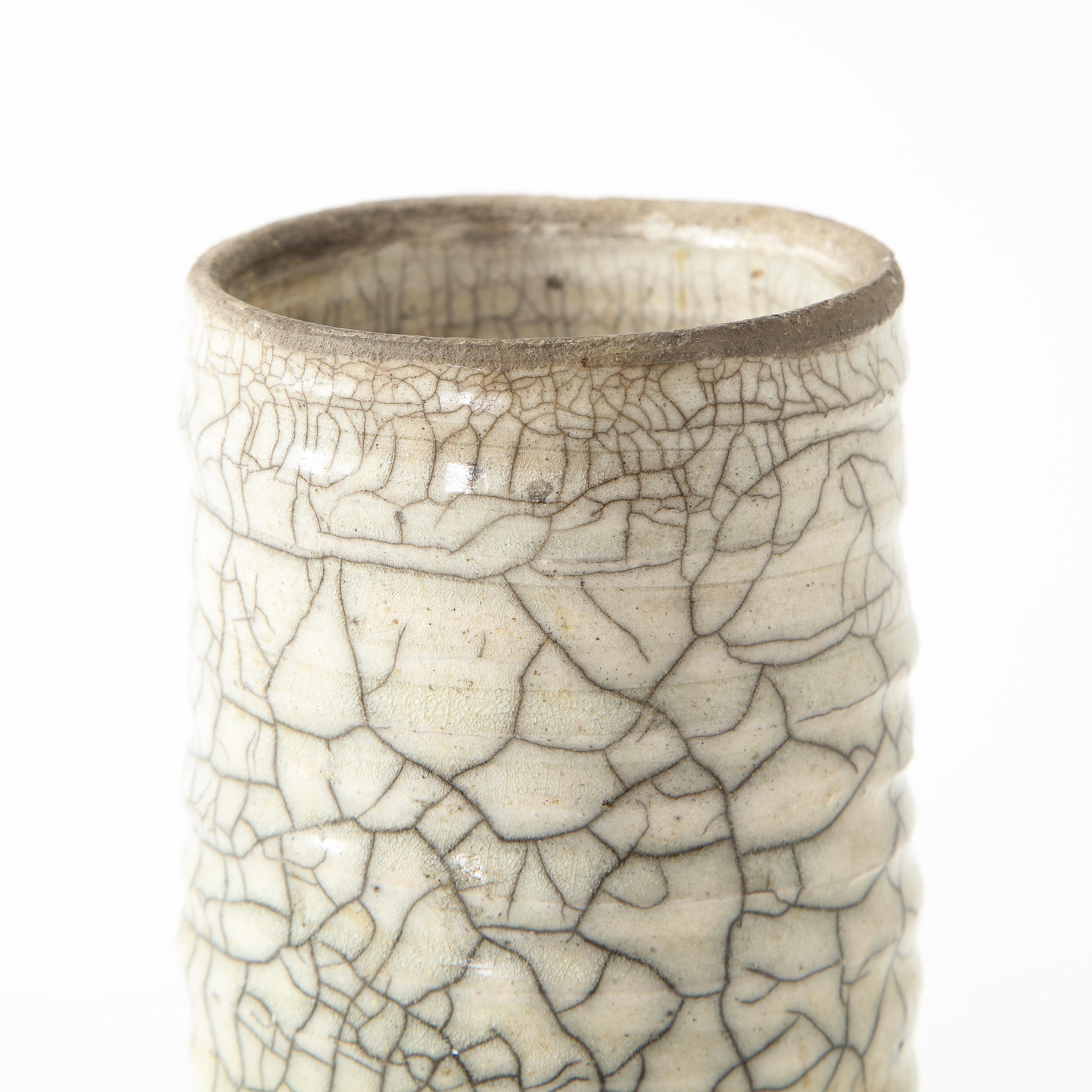 Off-White Ceramic Vase with Intricate Crackling 4
