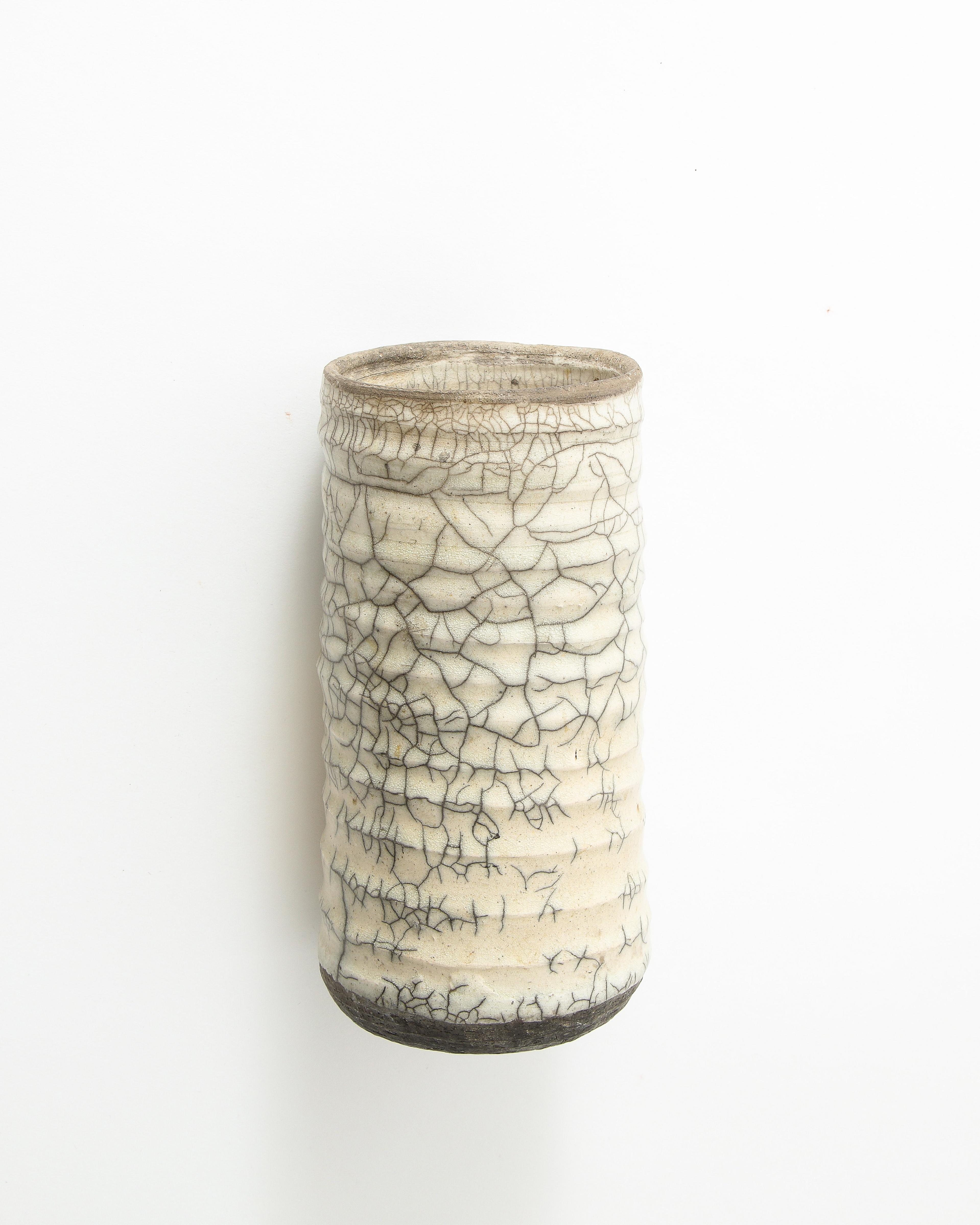 Off-White Ceramic Vase with Intricate Crackling 10