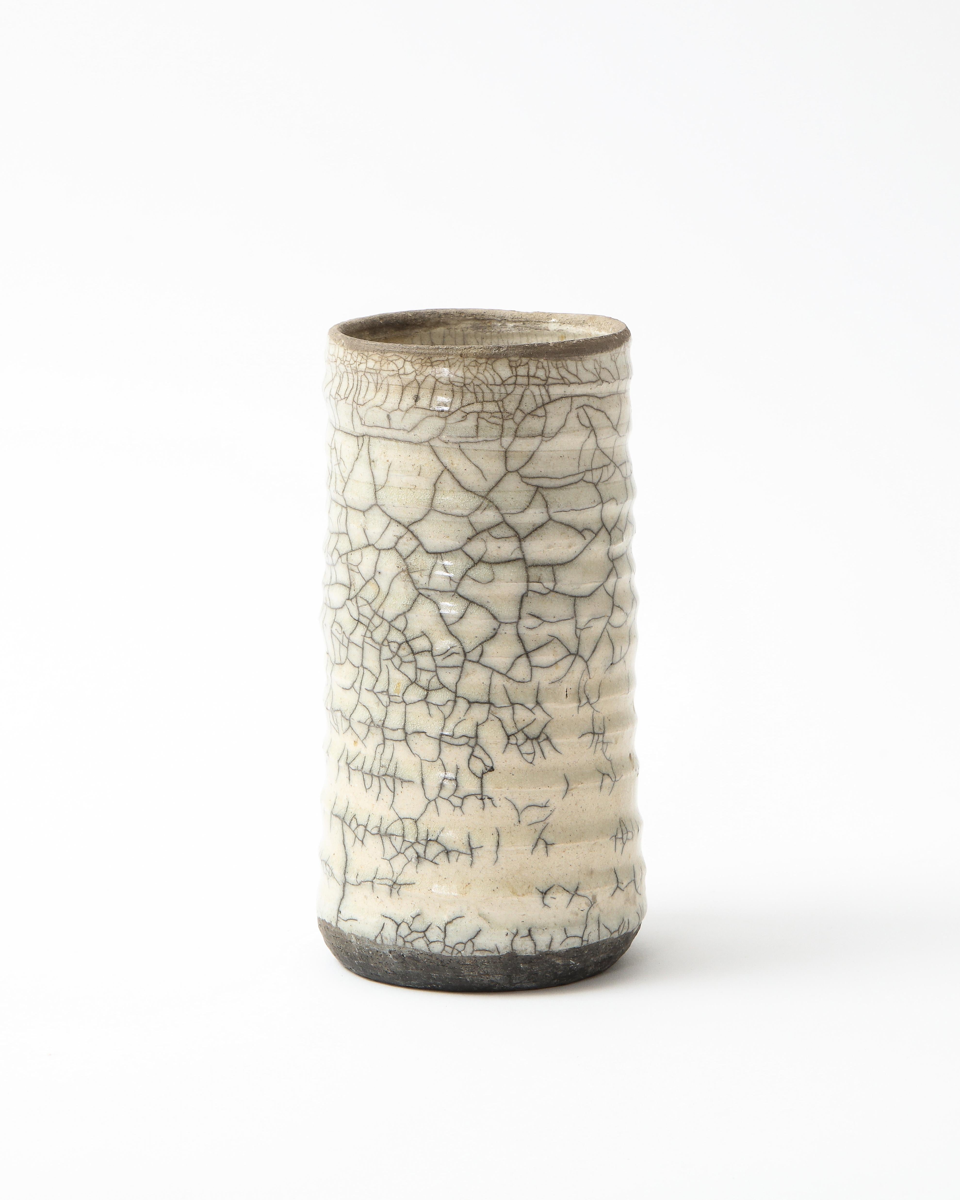 Off-White Ceramic Vase with Intricate Crackling 11