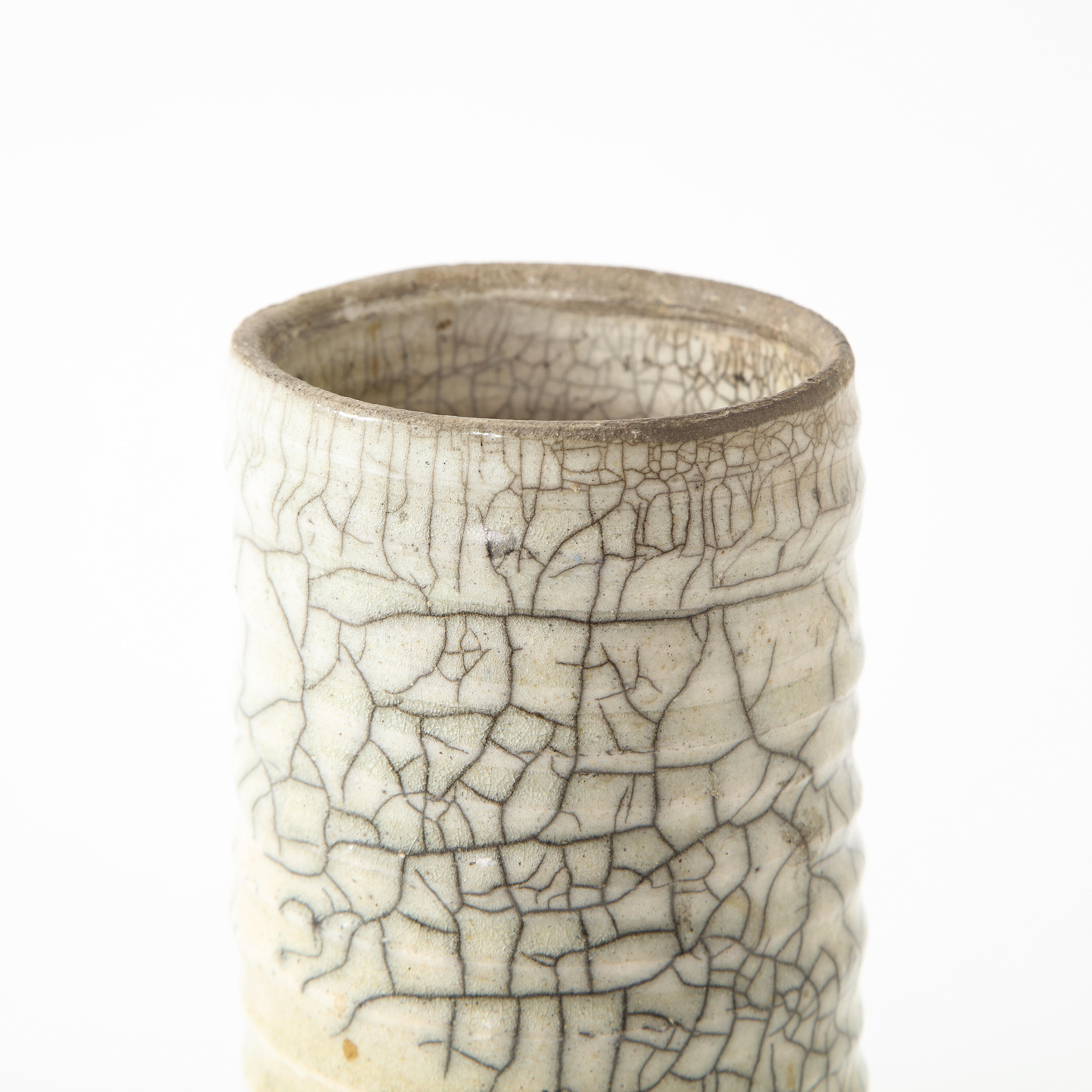 Mid-20th Century Off-White Ceramic Vase with Intricate Crackling