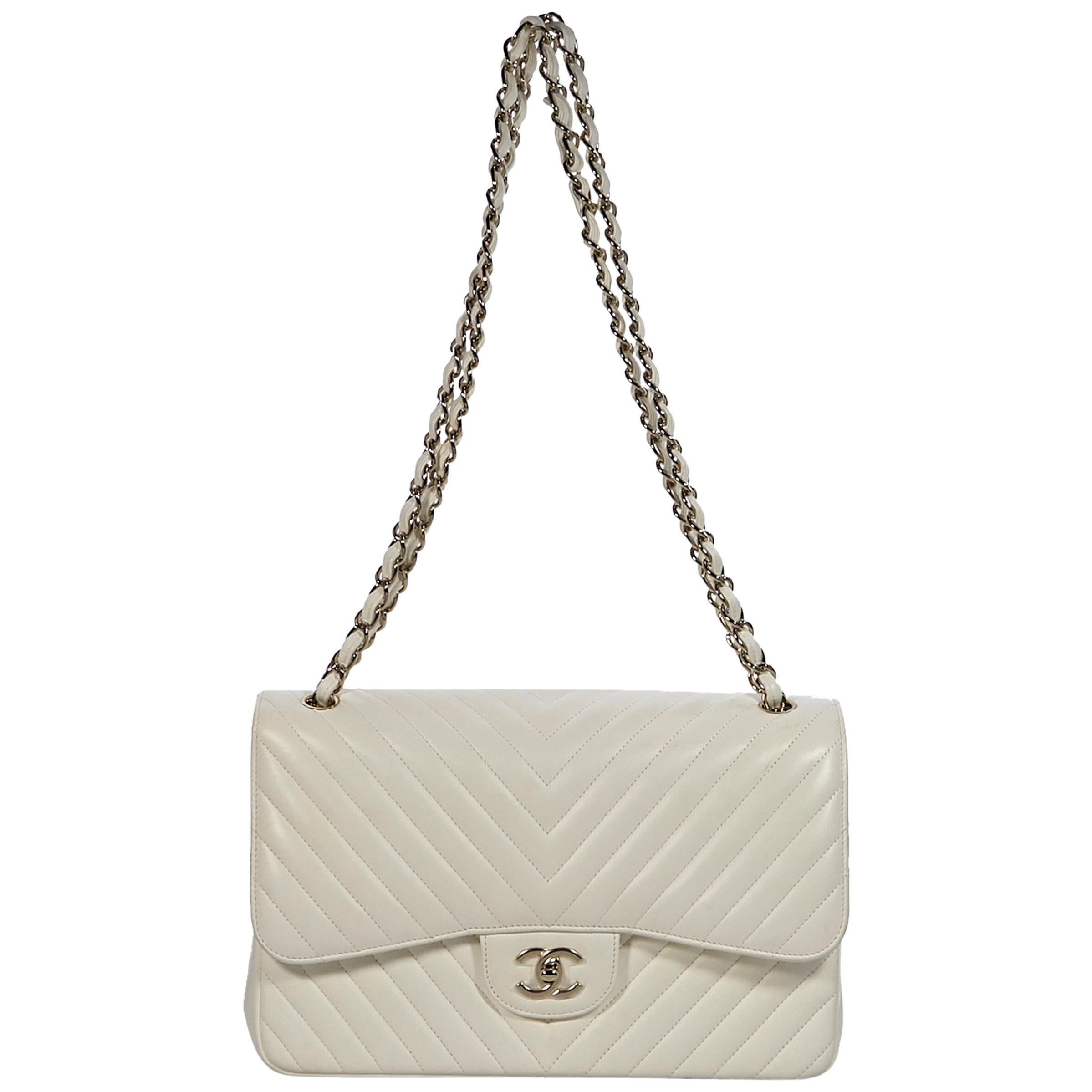 Rhinestone Chevron White Quilted Handbag Dual Straps