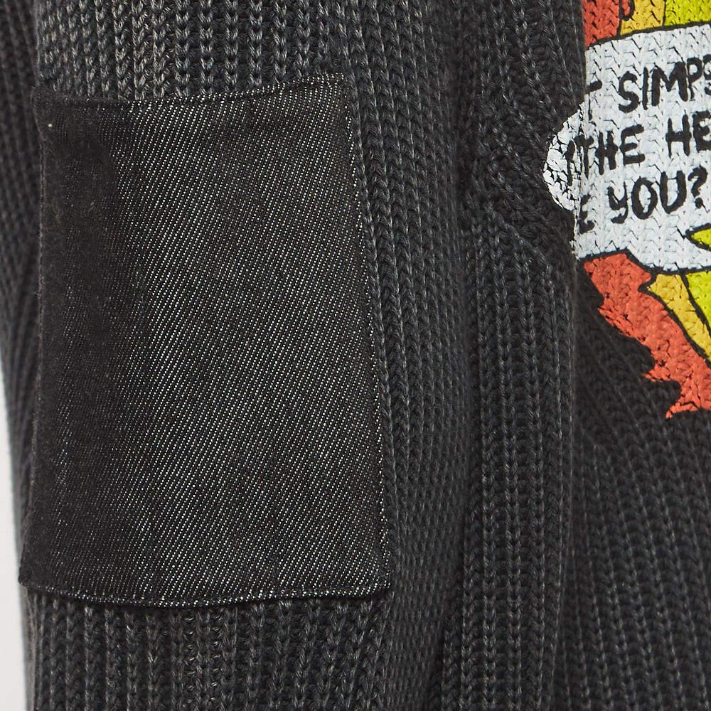 Off-White Charcoal Black Knit Flamed Bart Print Sweater M For Sale 2