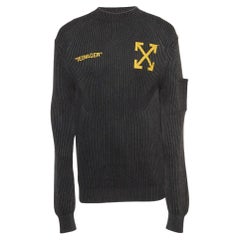 Off-White Charcoal Black Knit Flamed Bart Print Sweater M.