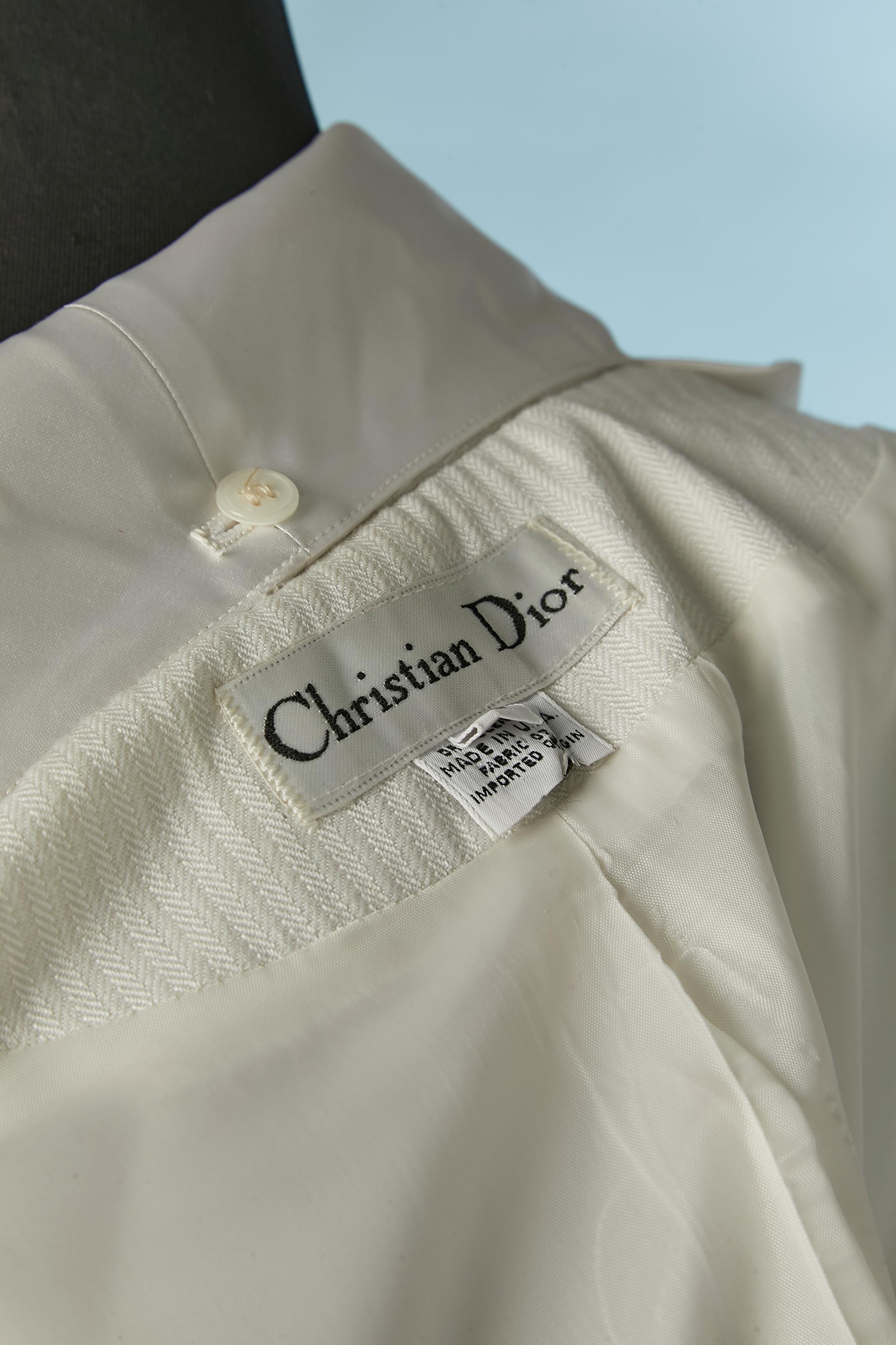 Off-white chevron Tuxedo suit with satin collar Christian Dior Circa 1980's  For Sale 6