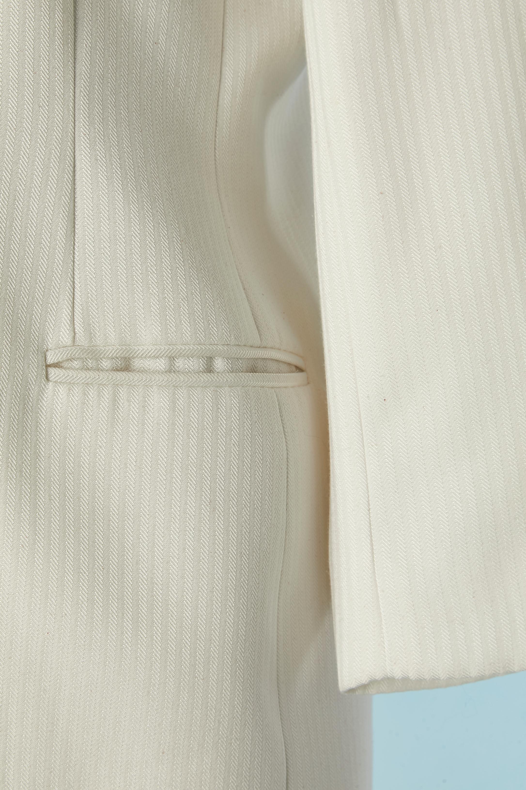 Women's or Men's Off-white chevron Tuxedo suit with satin collar Christian Dior Circa 1980's