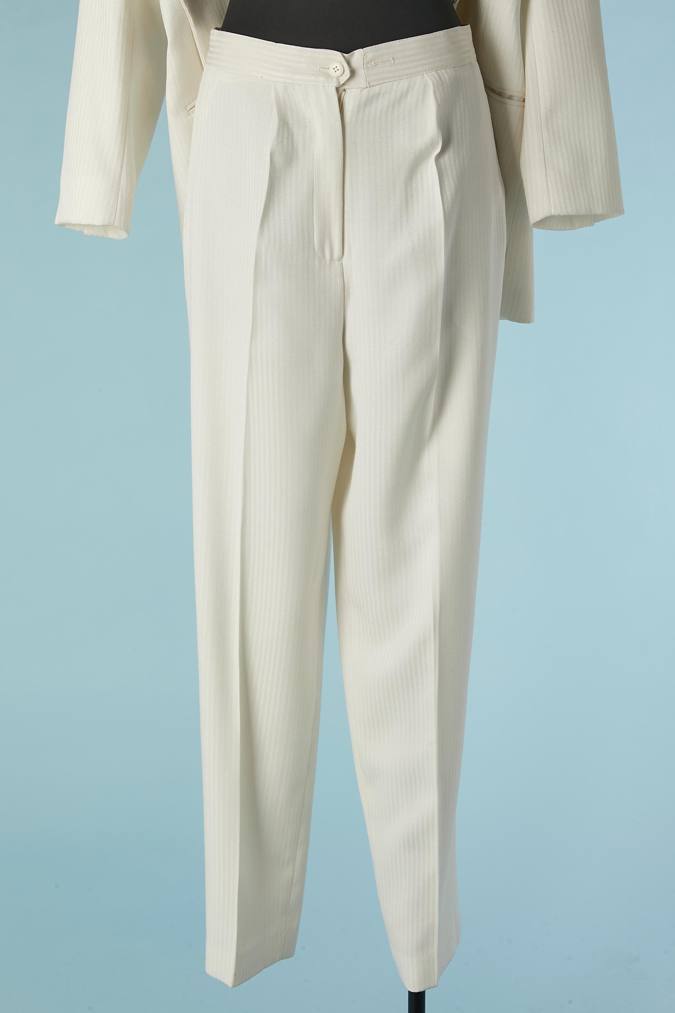 Off-white chevron Tuxedo suit with satin collar Christian Dior Circa 1980's  For Sale 4