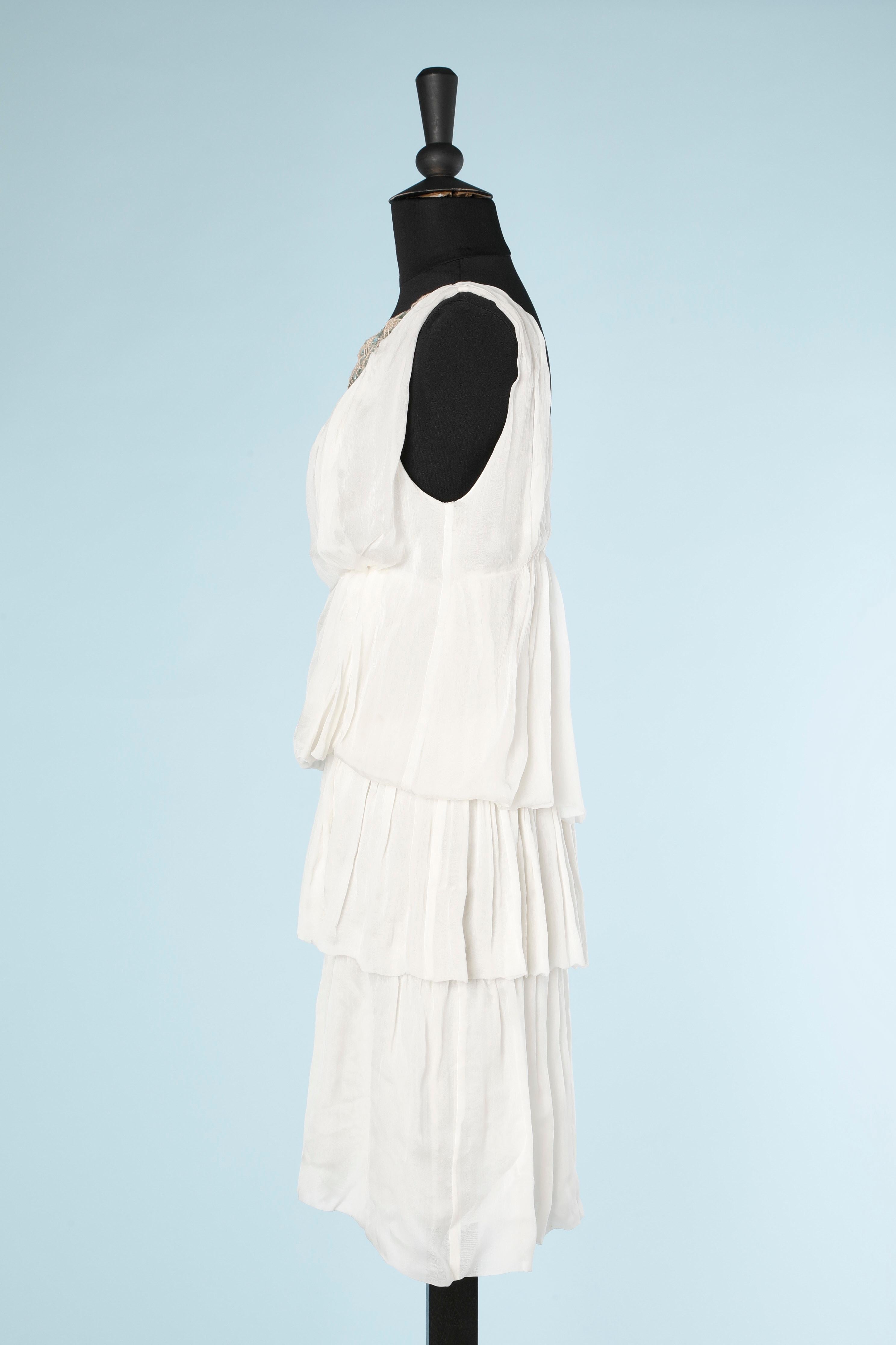 Off-white chiffon dress with cabochon and metal chain fringes Alberta Ferretti In Excellent Condition For Sale In Saint-Ouen-Sur-Seine, FR