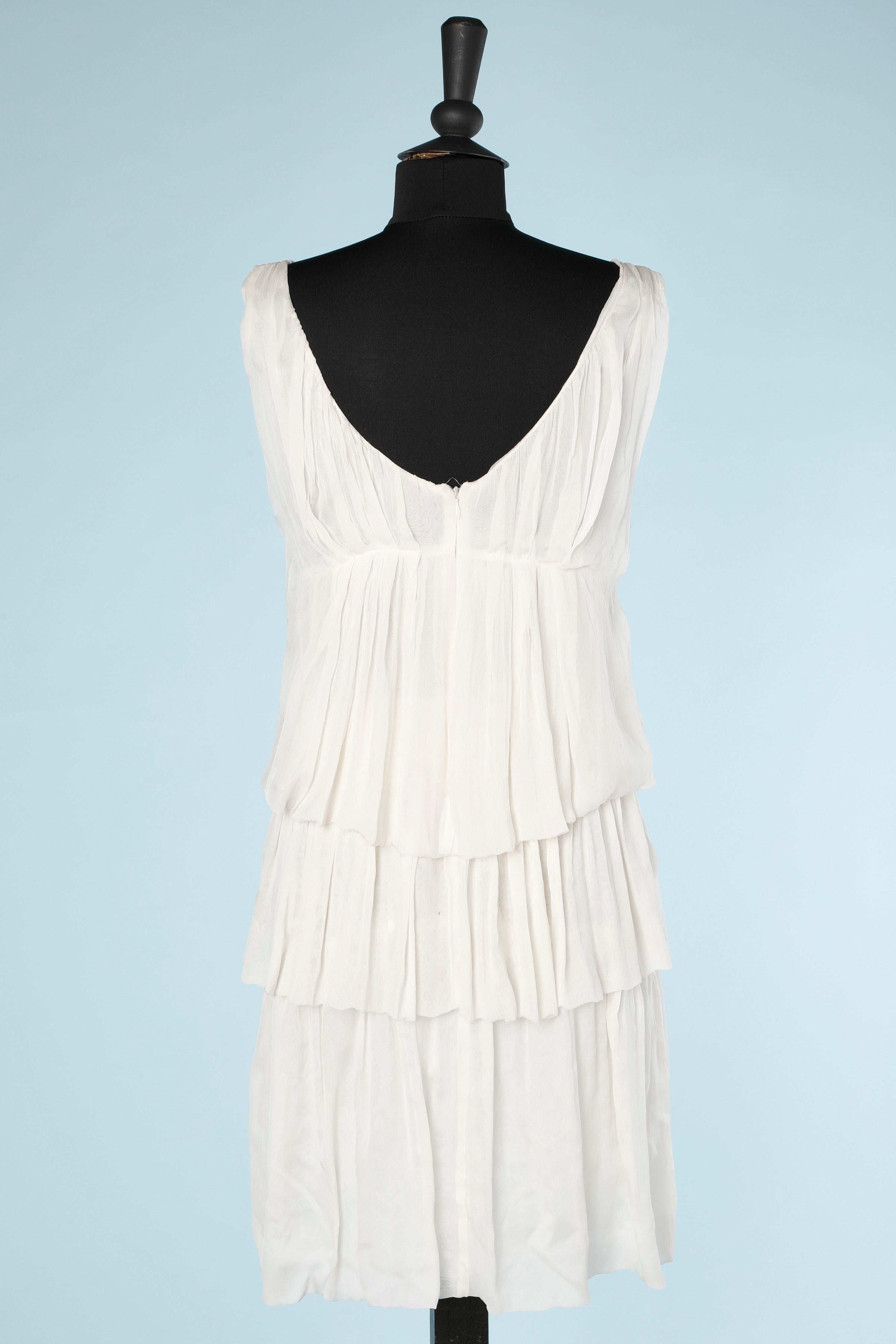 Women's Off-white chiffon dress with cabochon and metal chain fringes Alberta Ferretti  For Sale