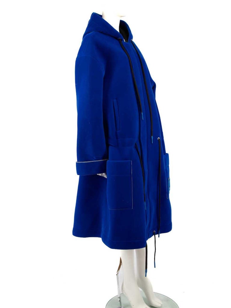 Off-White Cobalt Blue Neoprene Lined Velvet Parka Size S For Sale