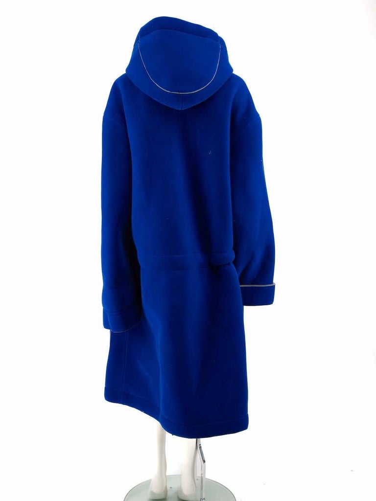 Off-White Cobalt Blue Neoprene Lined Velvet Parka Size S For Sale