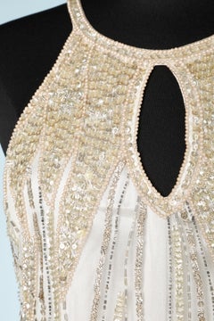 Off-white cocktail dress with sequins embroidered Faust Couture