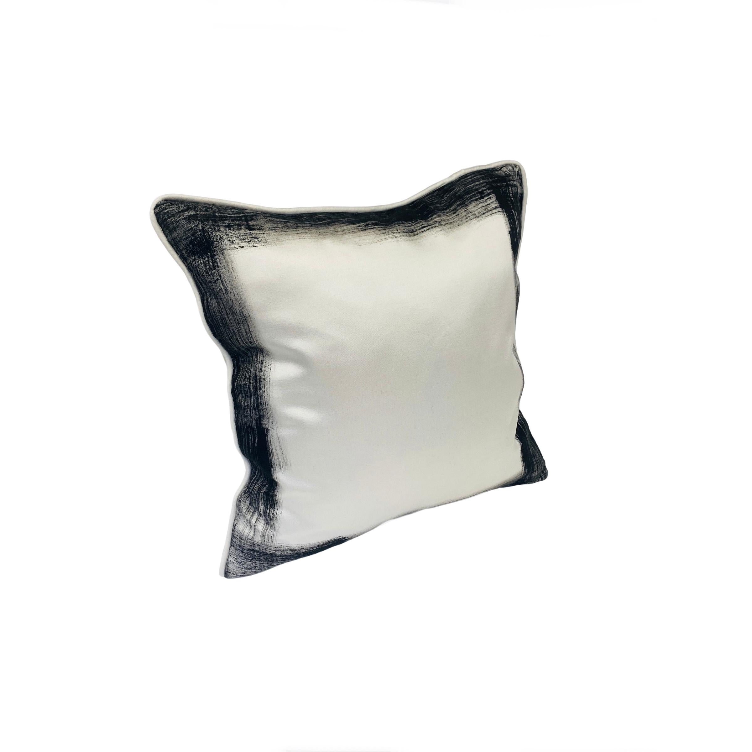 Other Off-White Contemporary Delicately Hand-Painted Black-Edged Throw Pillows For Sale