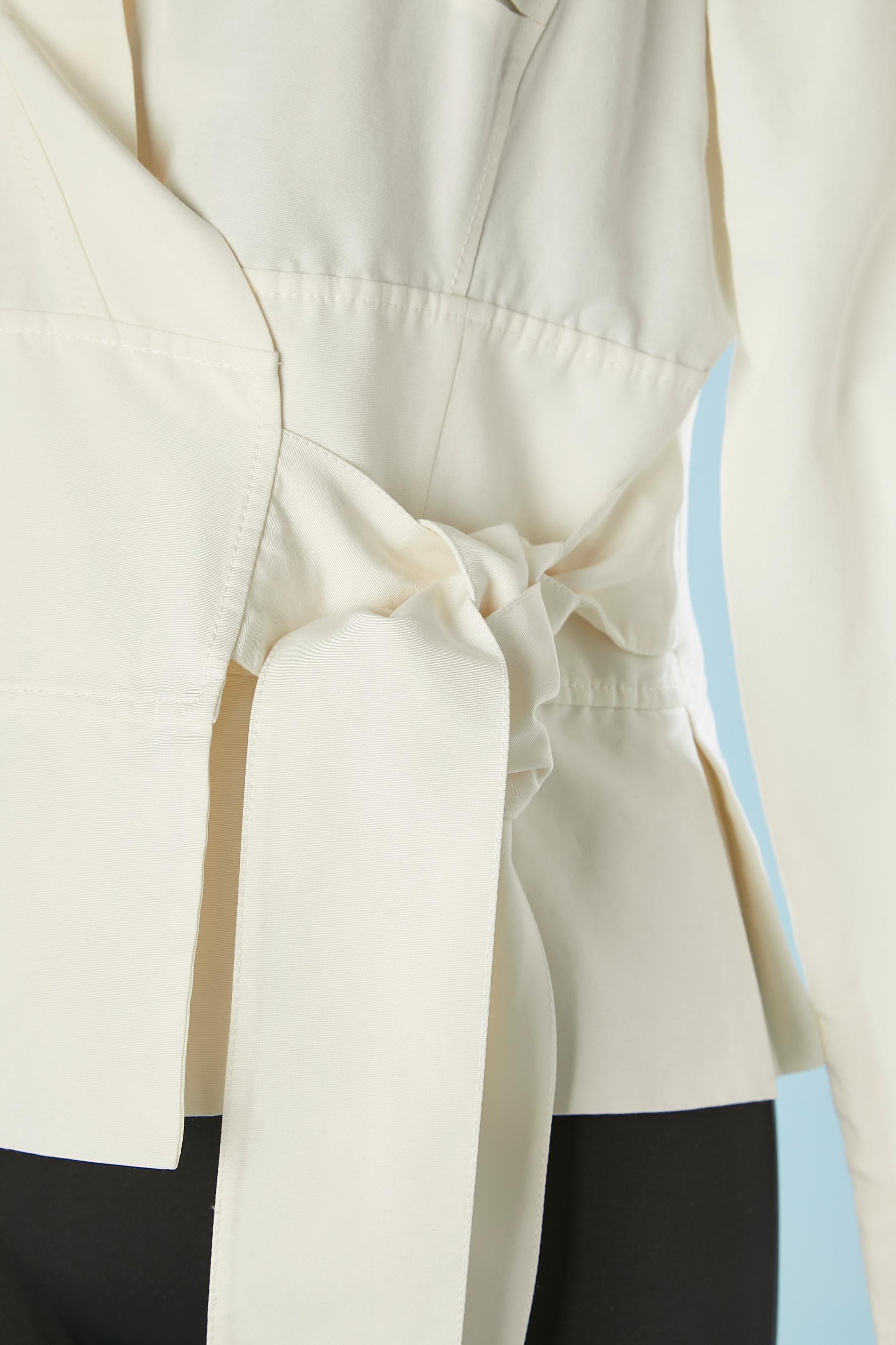 Beige Off-white cotton and silk wrap jacket with ruffles edge ARMANI COLLEZIONI For Sale