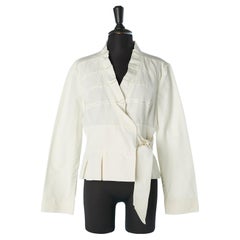 Off-white cotton and silk wrap jacket with ruffles edge ARMANI COLLEZIONI