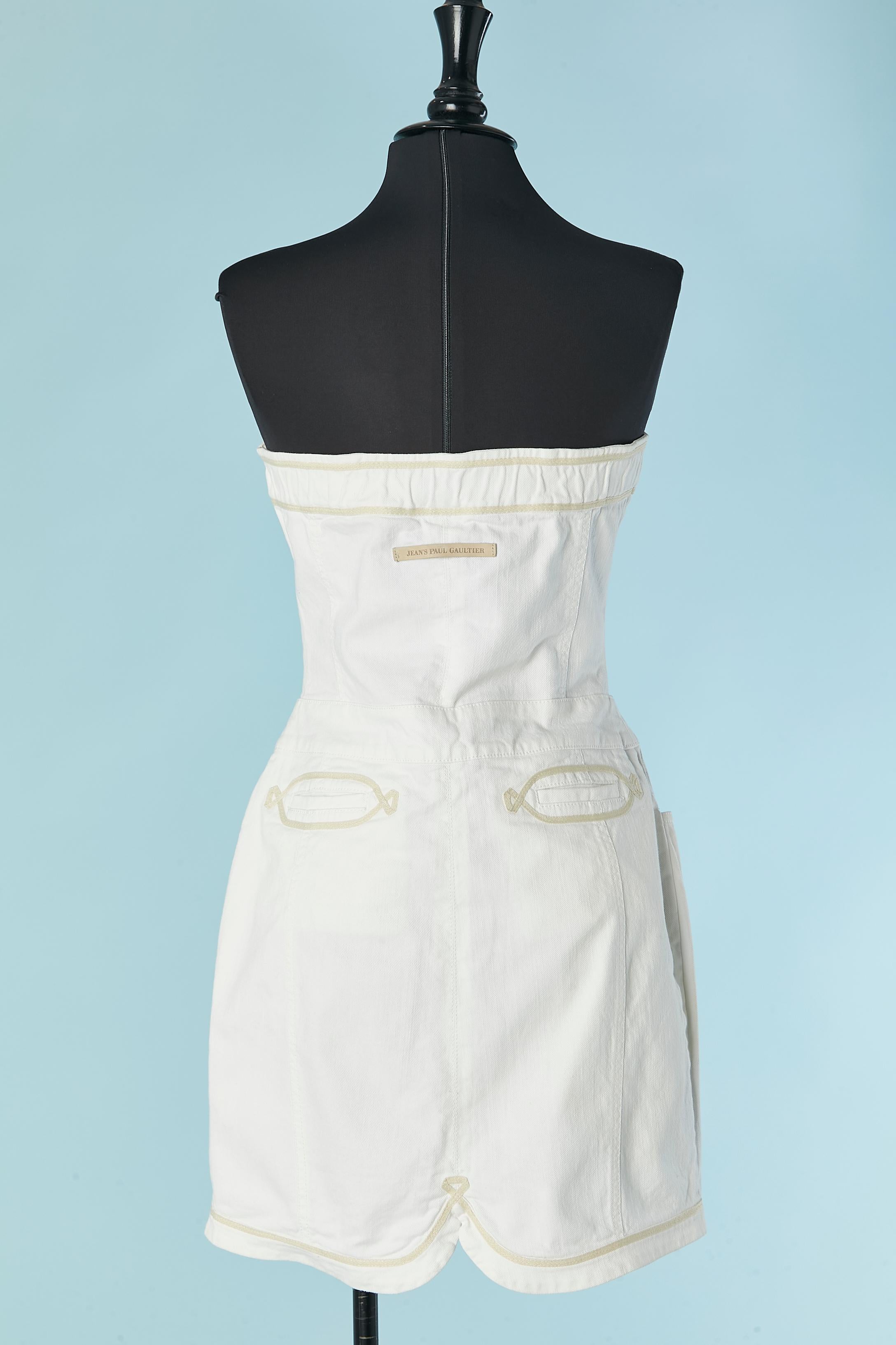 Off white cotton bustier dress Gaultier Jeans For Sale 1